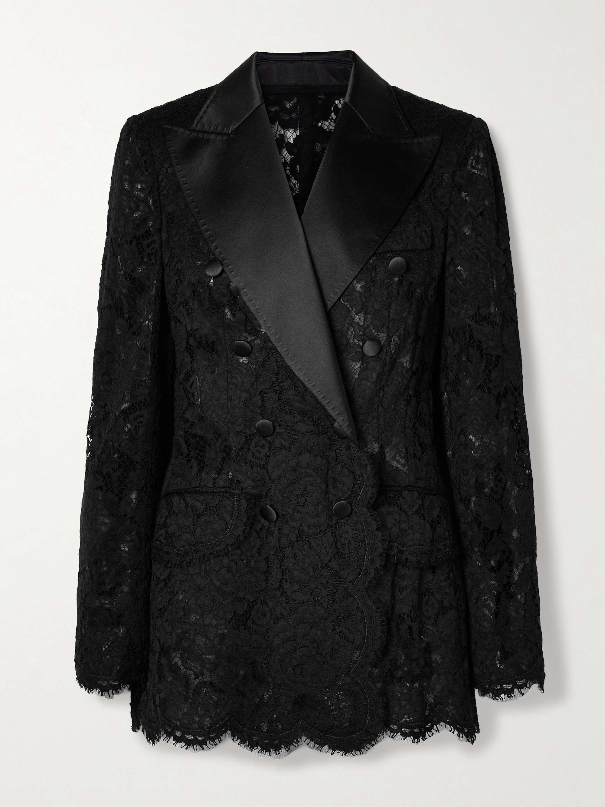 Double-breasted satin-trimmed corded lace blazer hero visual