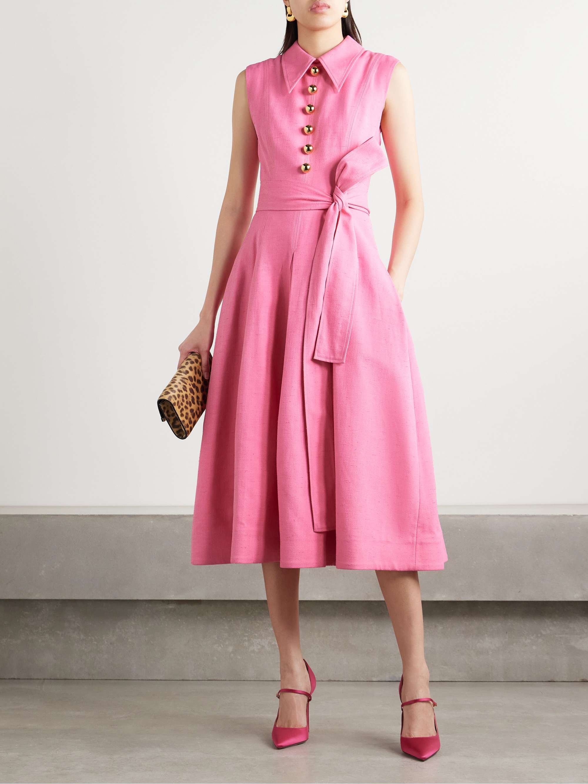 Belted woven midi shirt dress view