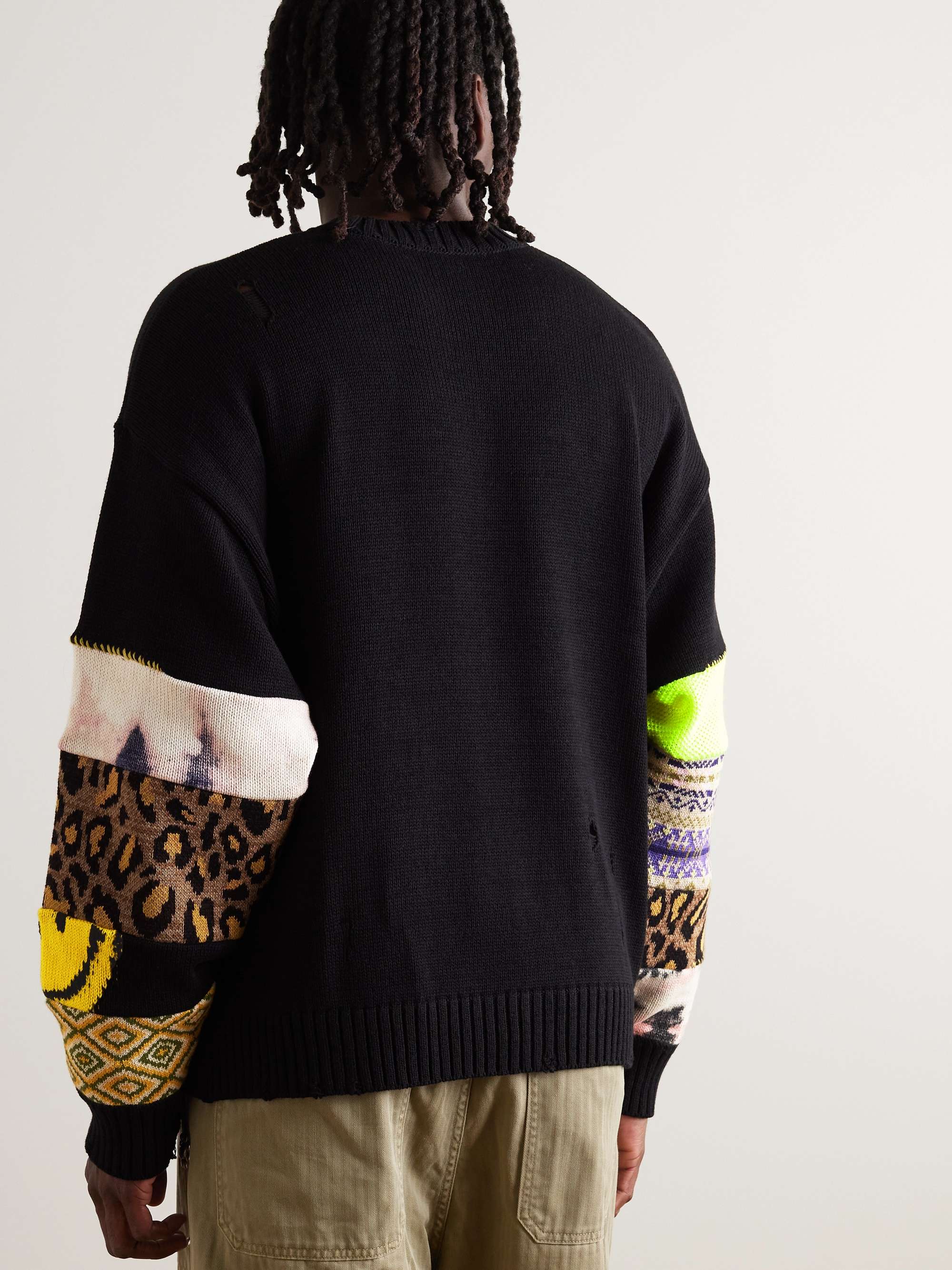 Distressed Patchwork Jacquard-Knit Sweater view