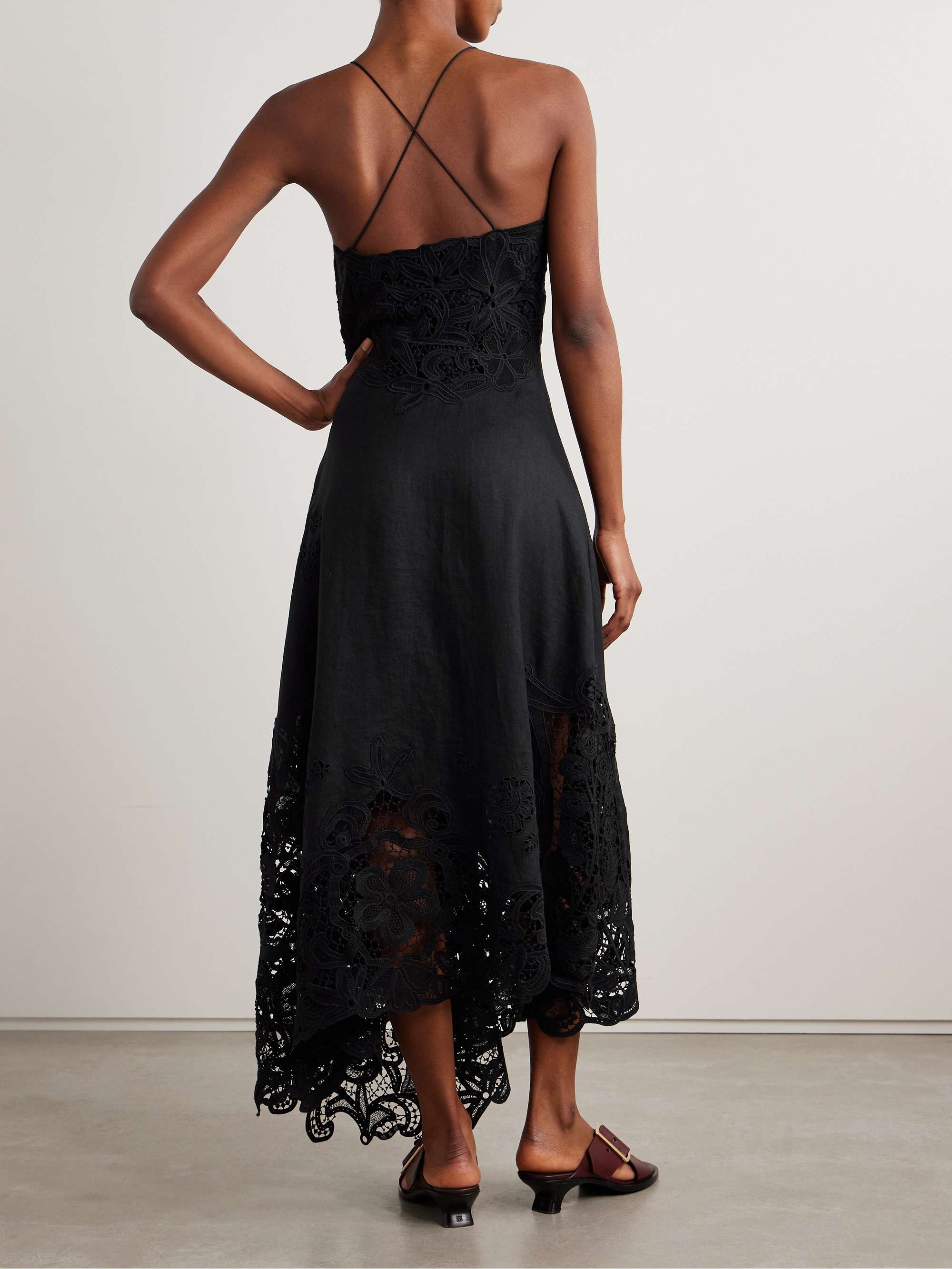 Brigitte guipure lace-paneled linen midi dress view