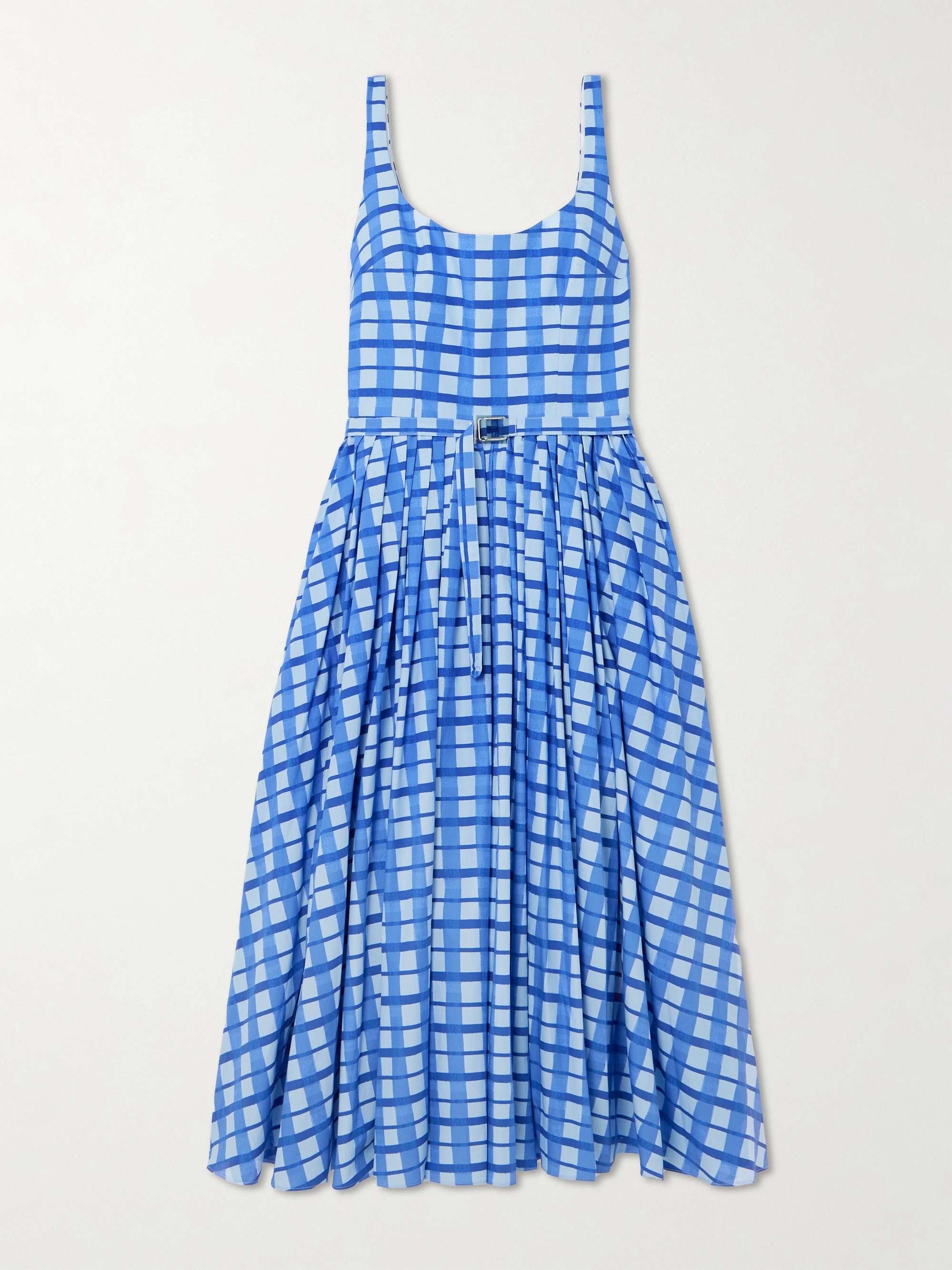 Eglantine belted pleated checked cotton-poplin midi dress hero visual
