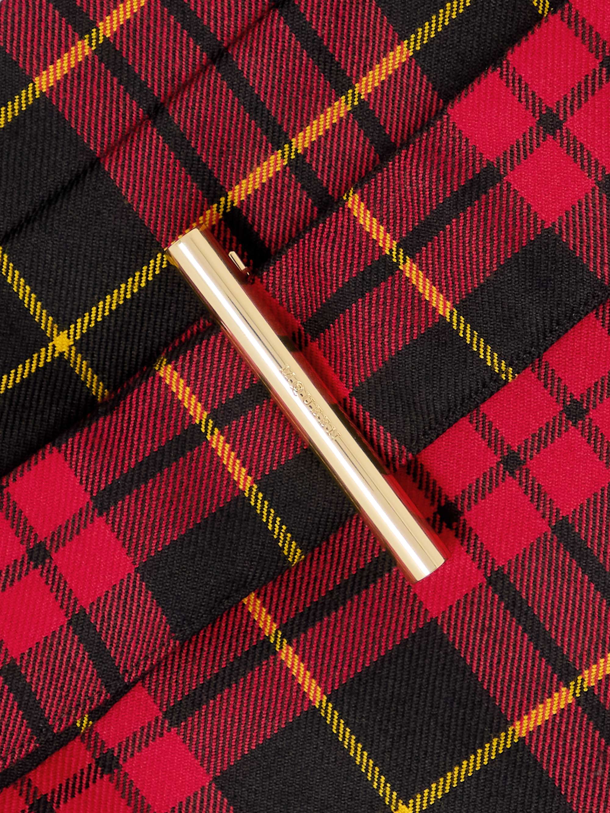Belted pleated tartan wool midi skirt view