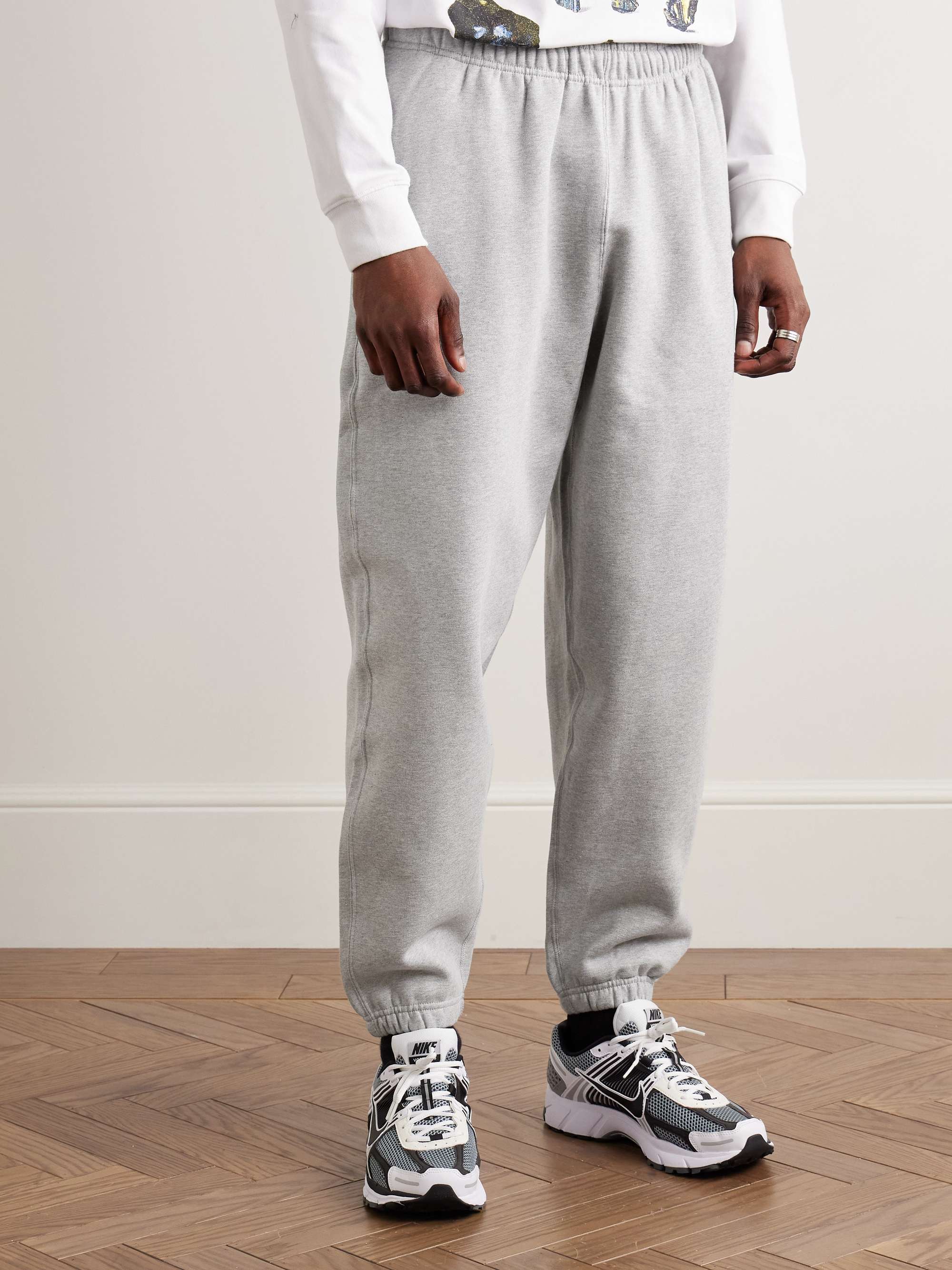 Solo Swoosh Tapered Logo-Embroidered Cotton-Blend Jersey Sweatpants view