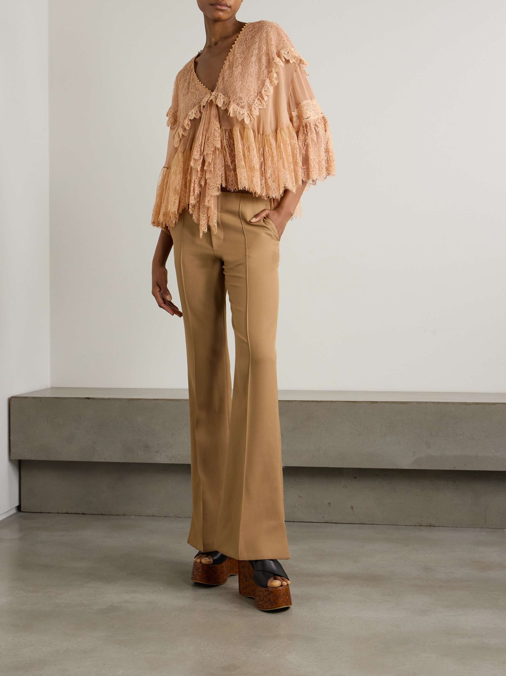 Lace-trimmed embroidered silk-chiffon blouse view