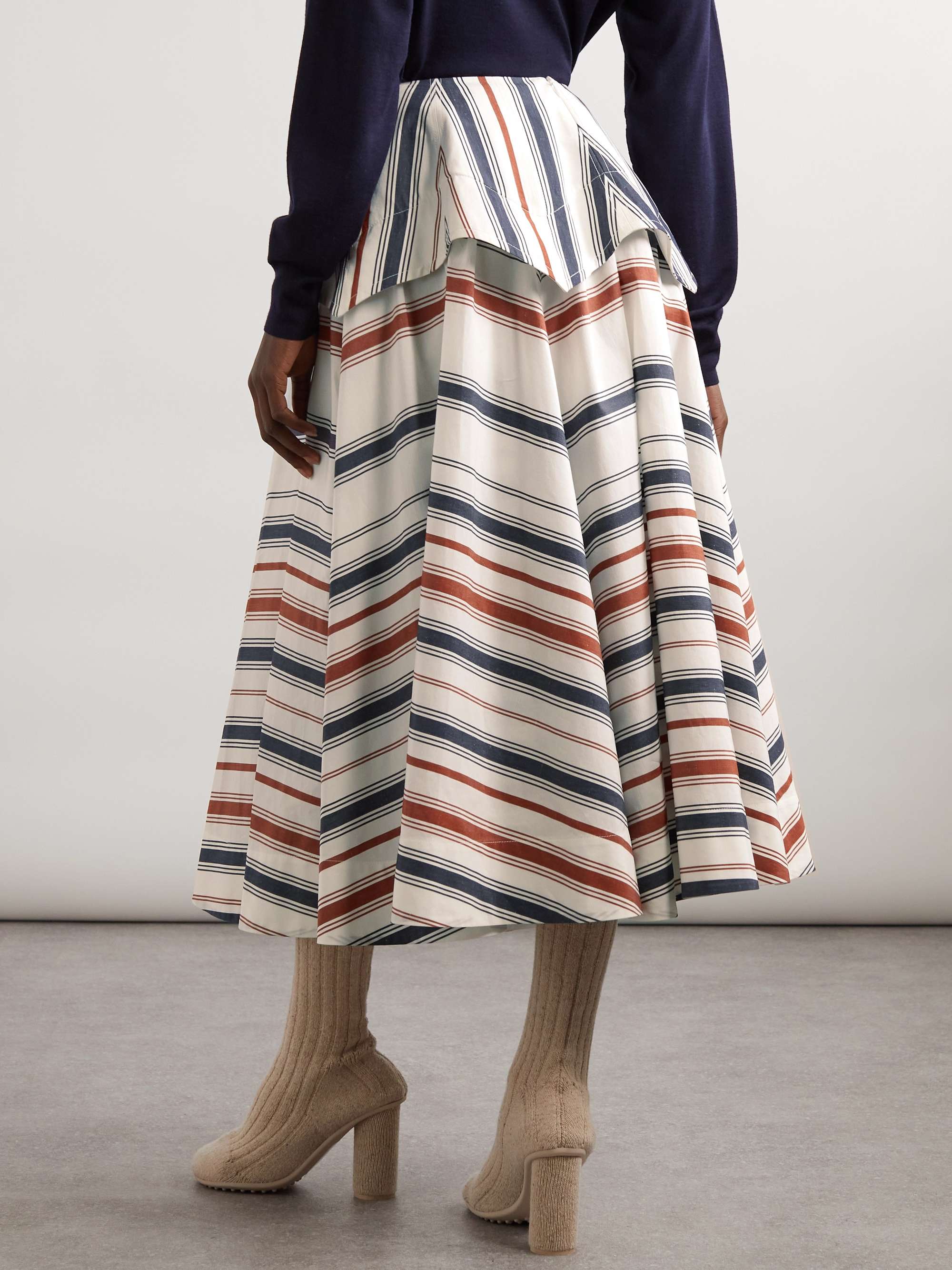 Striped cotton and linen-blend midi skirt view