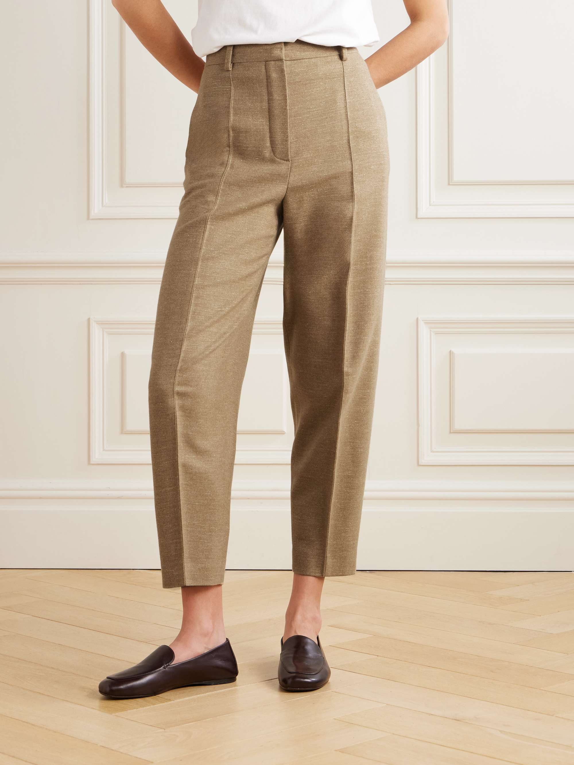 Dan pleated wool, cashmere and linen-blend tapered pants view