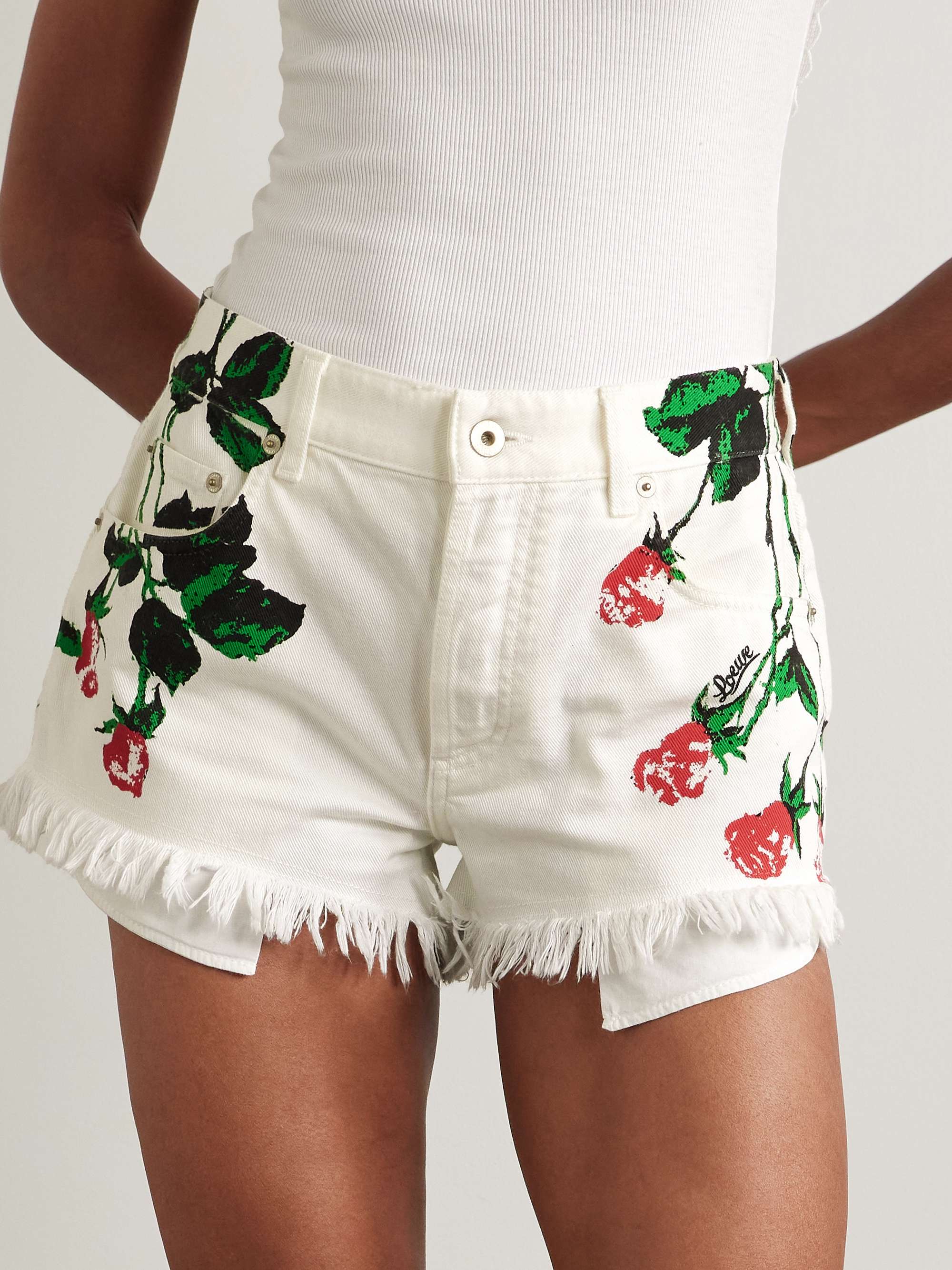 + Paula's Ibiza frayed floral-print denim shorts view