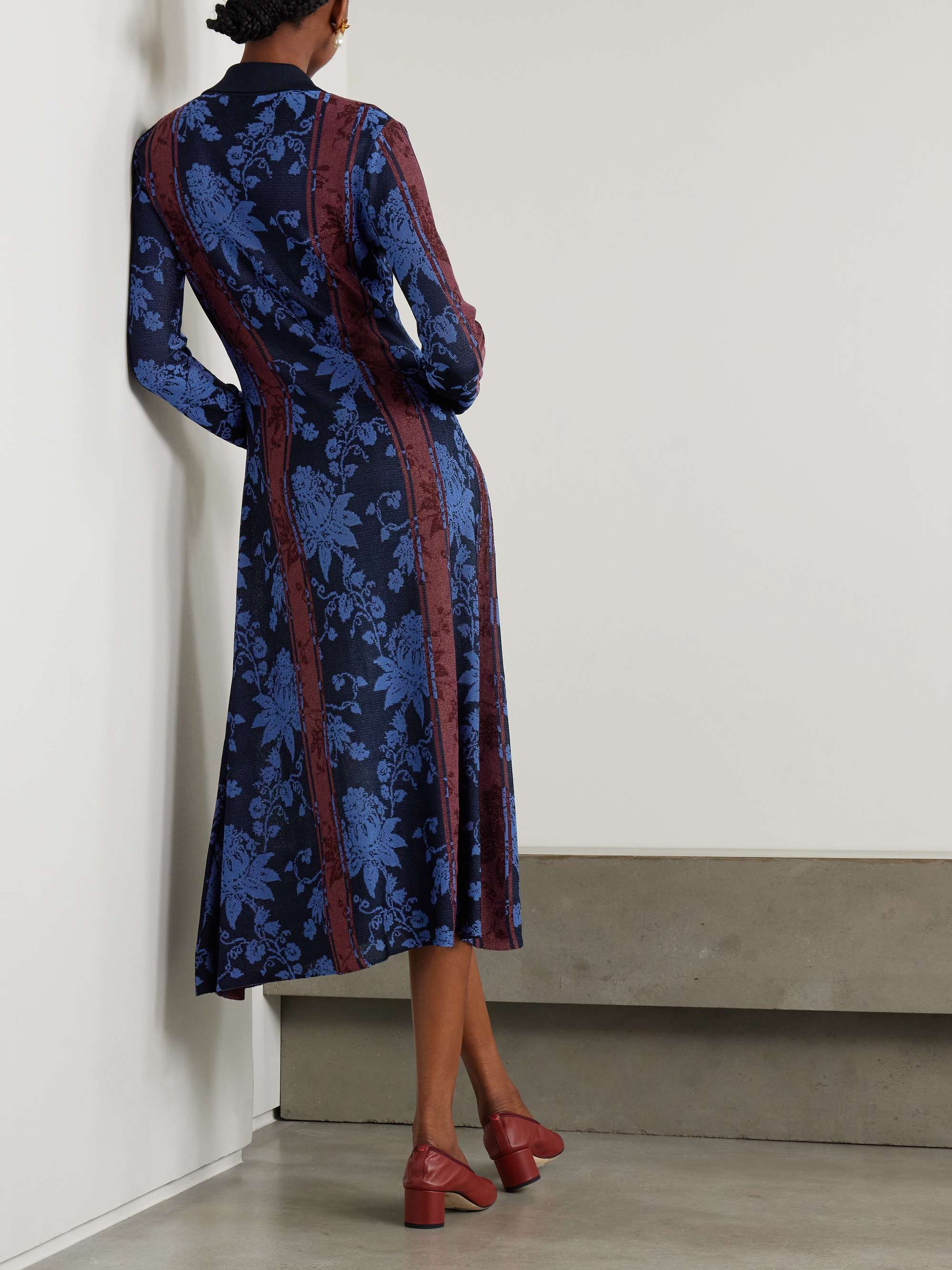 Floral jacquard-knit midi shirt dress view
