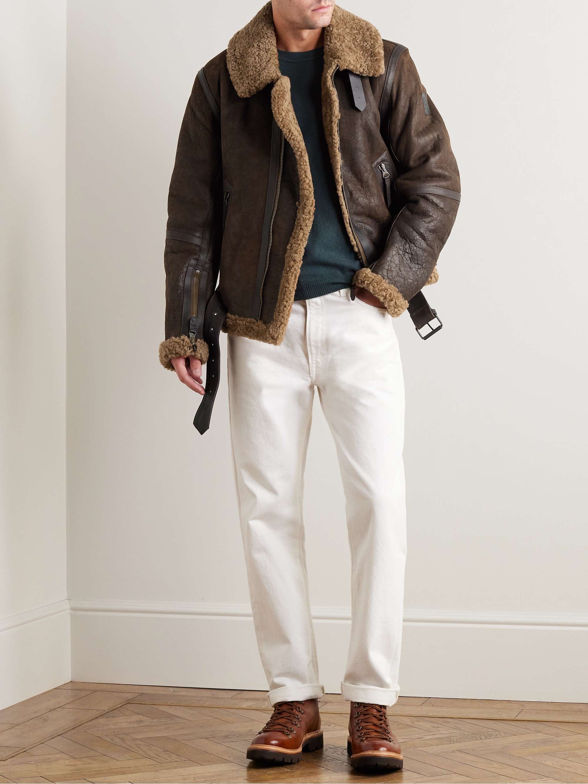 Wilder Shearling-Trimmed Leather Aviator Jacket view