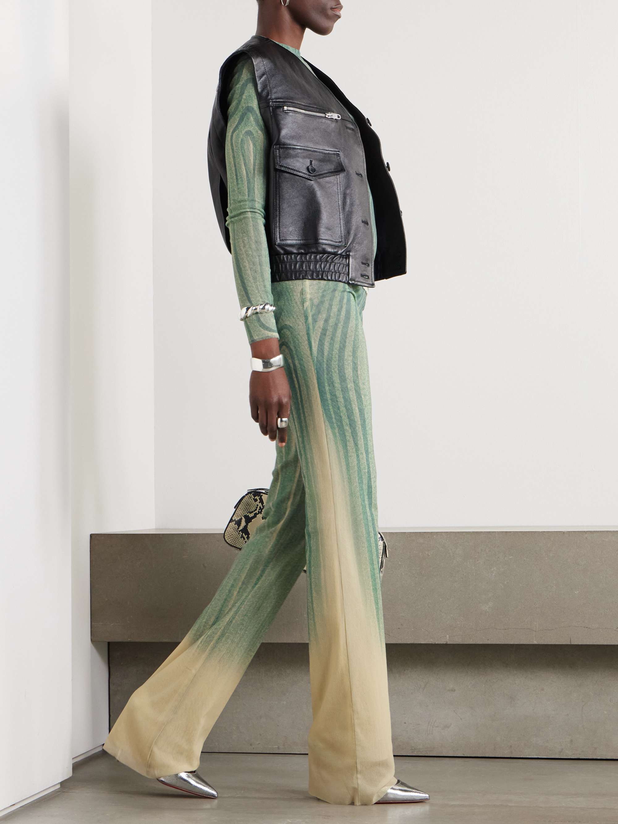 Printed mesh flared trousers view