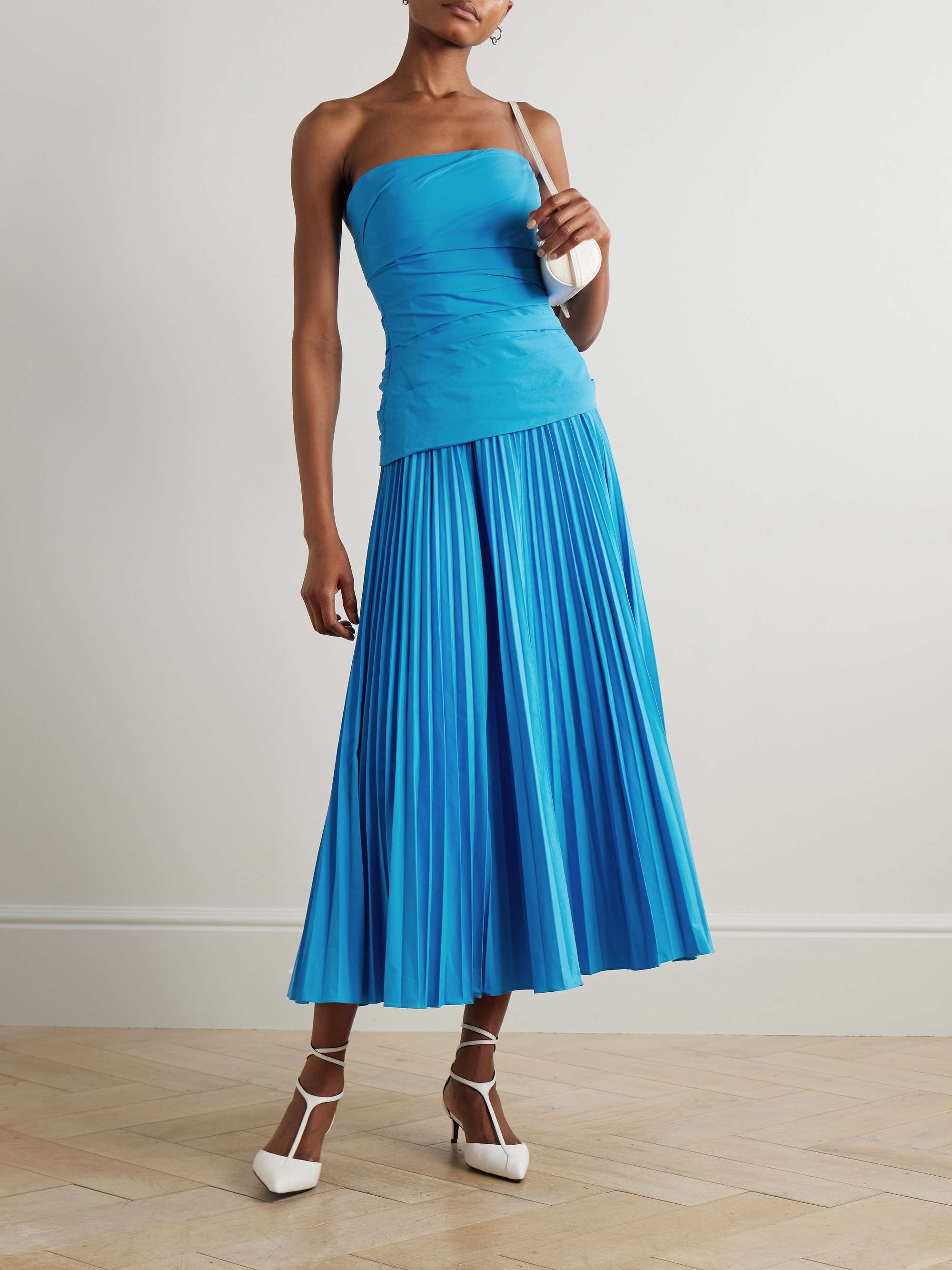 Arie strapless gathered pleated cotton-blend poplin midi dress view