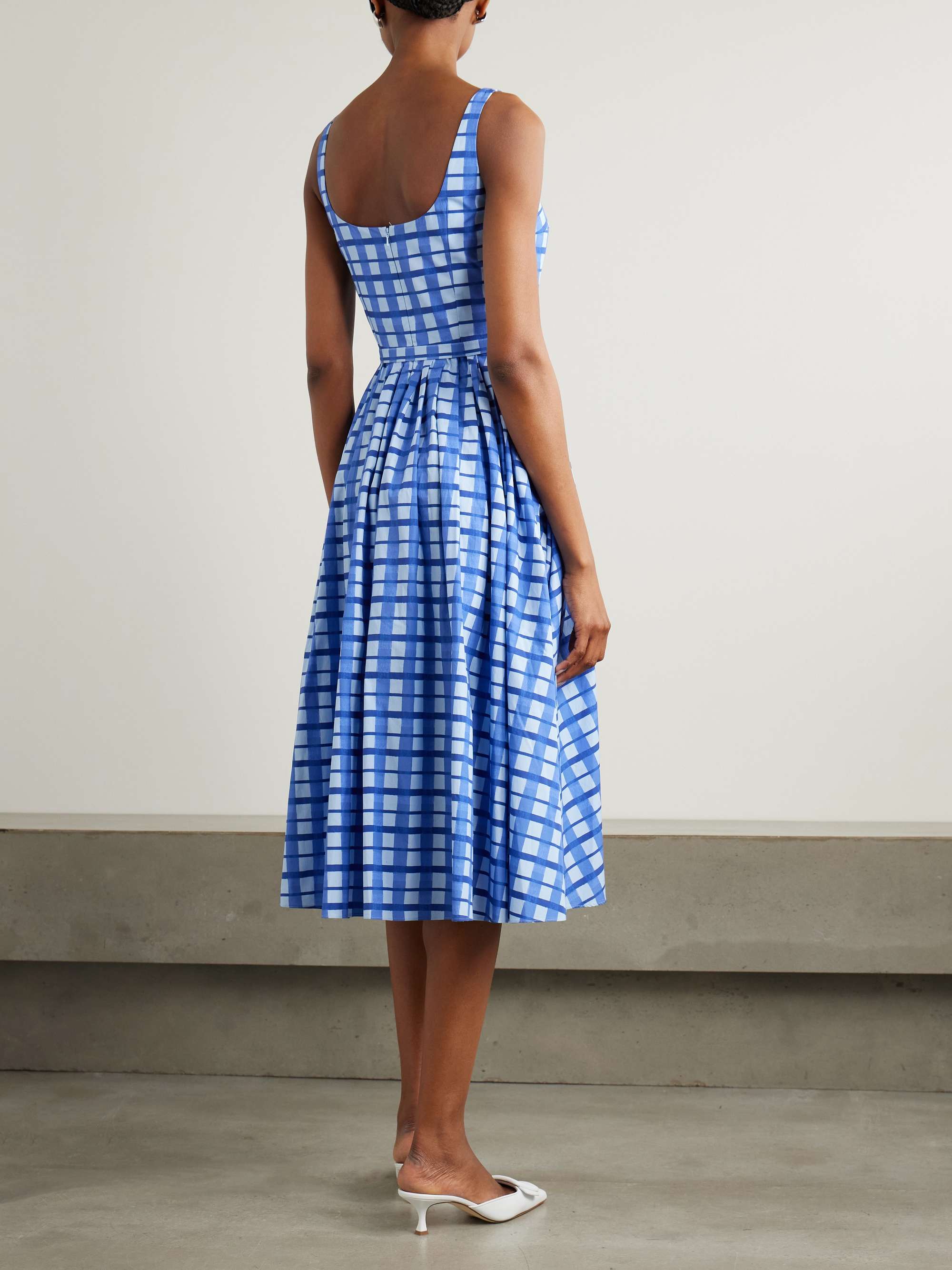 Eglantine belted pleated checked cotton-poplin midi dress view