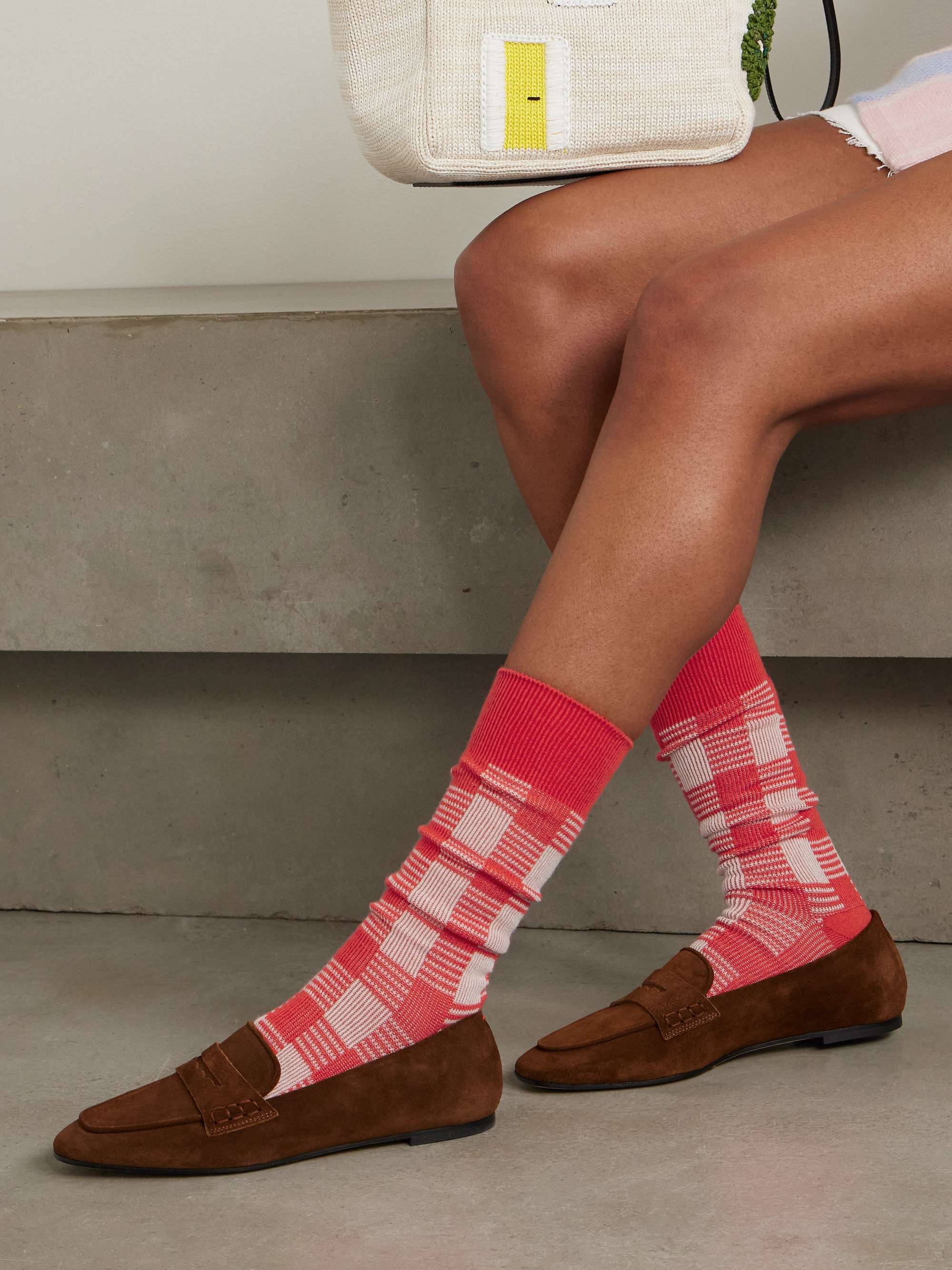 Gingham silk and linen-blend socks view
