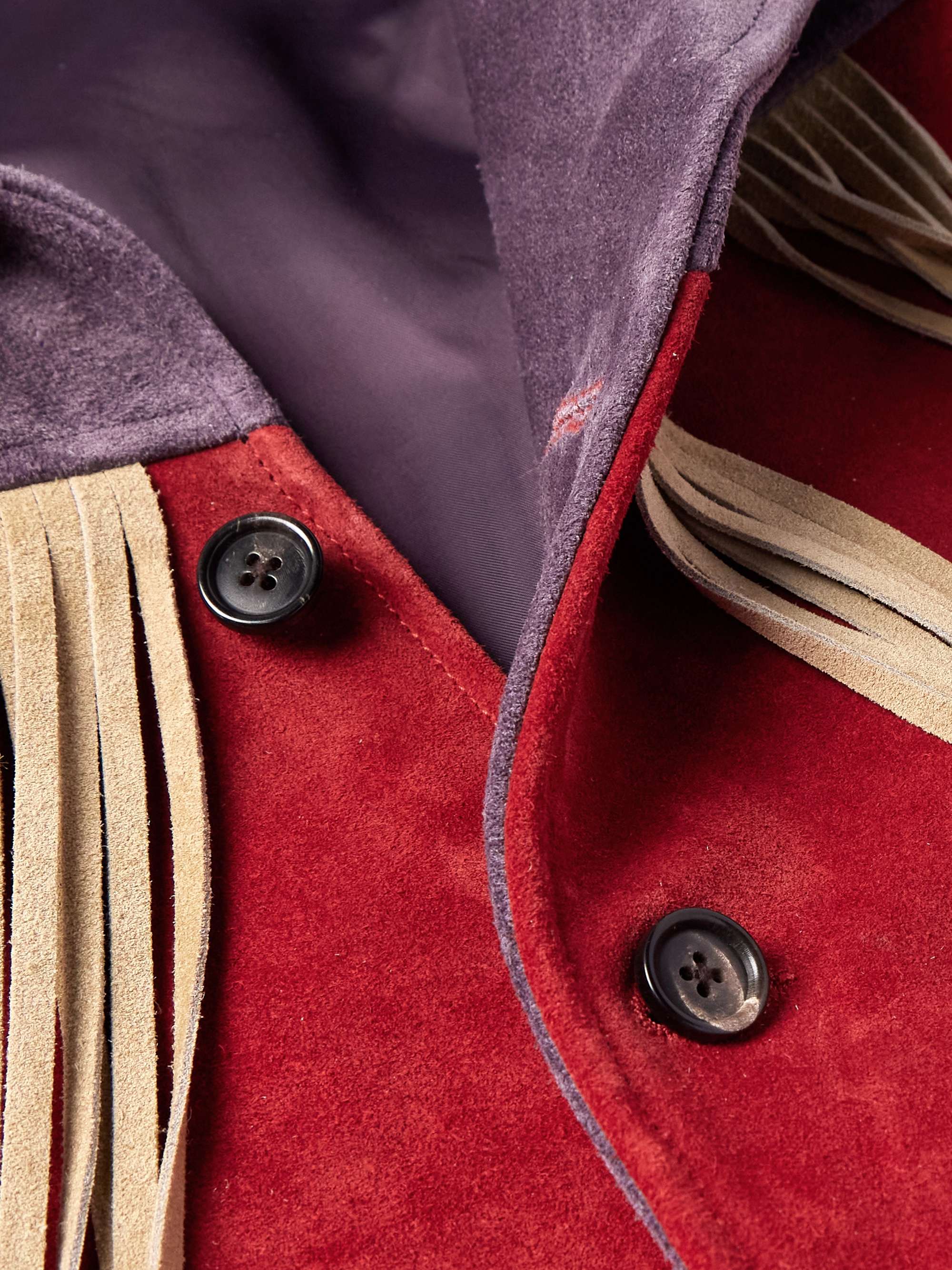Appliquéd Colour-Block Fringed Suede Jacket view