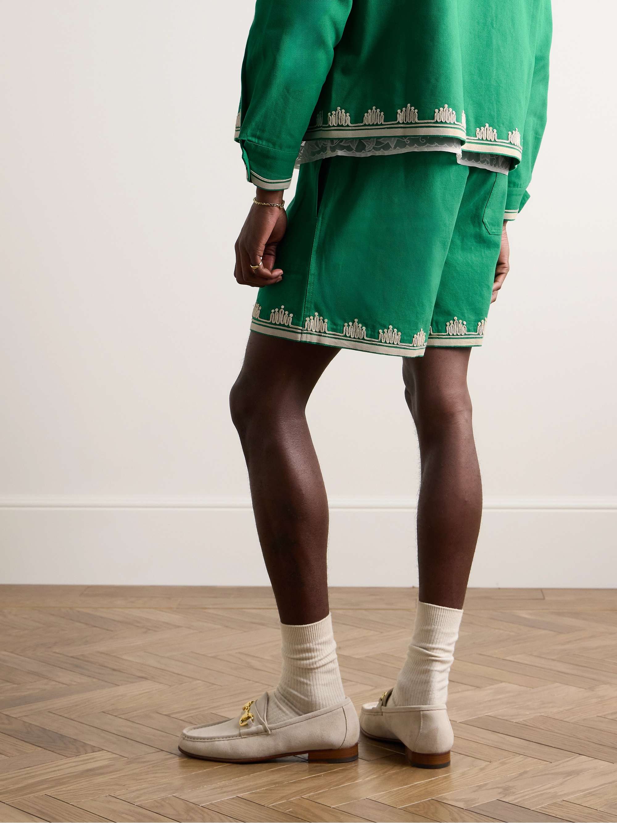 Ripple Straight-Leg Embellished Grosgrain-Trimmed Cotton-Canvas Shorts view