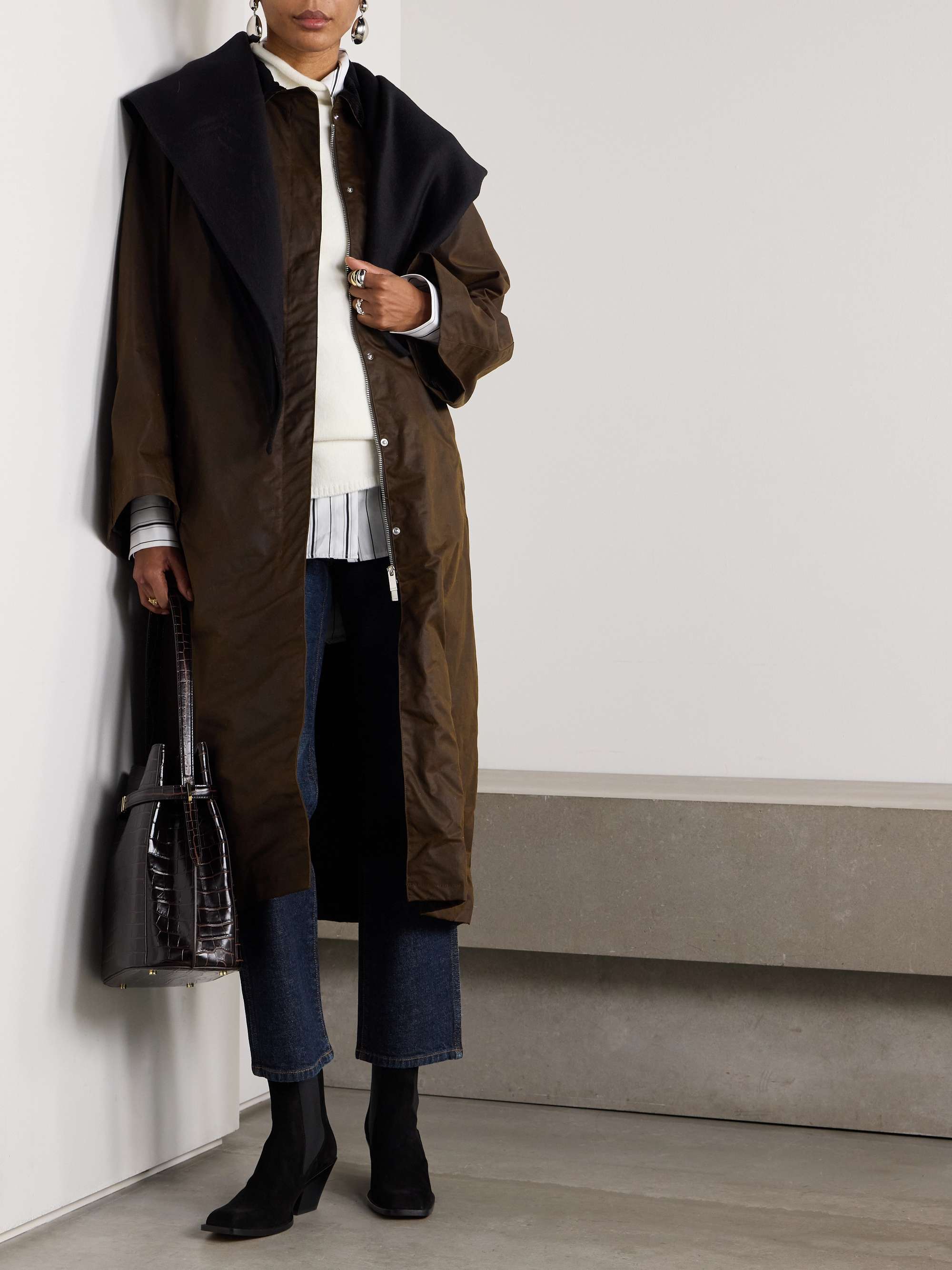 Corduroy-trimmed waxed organic cotton coat view