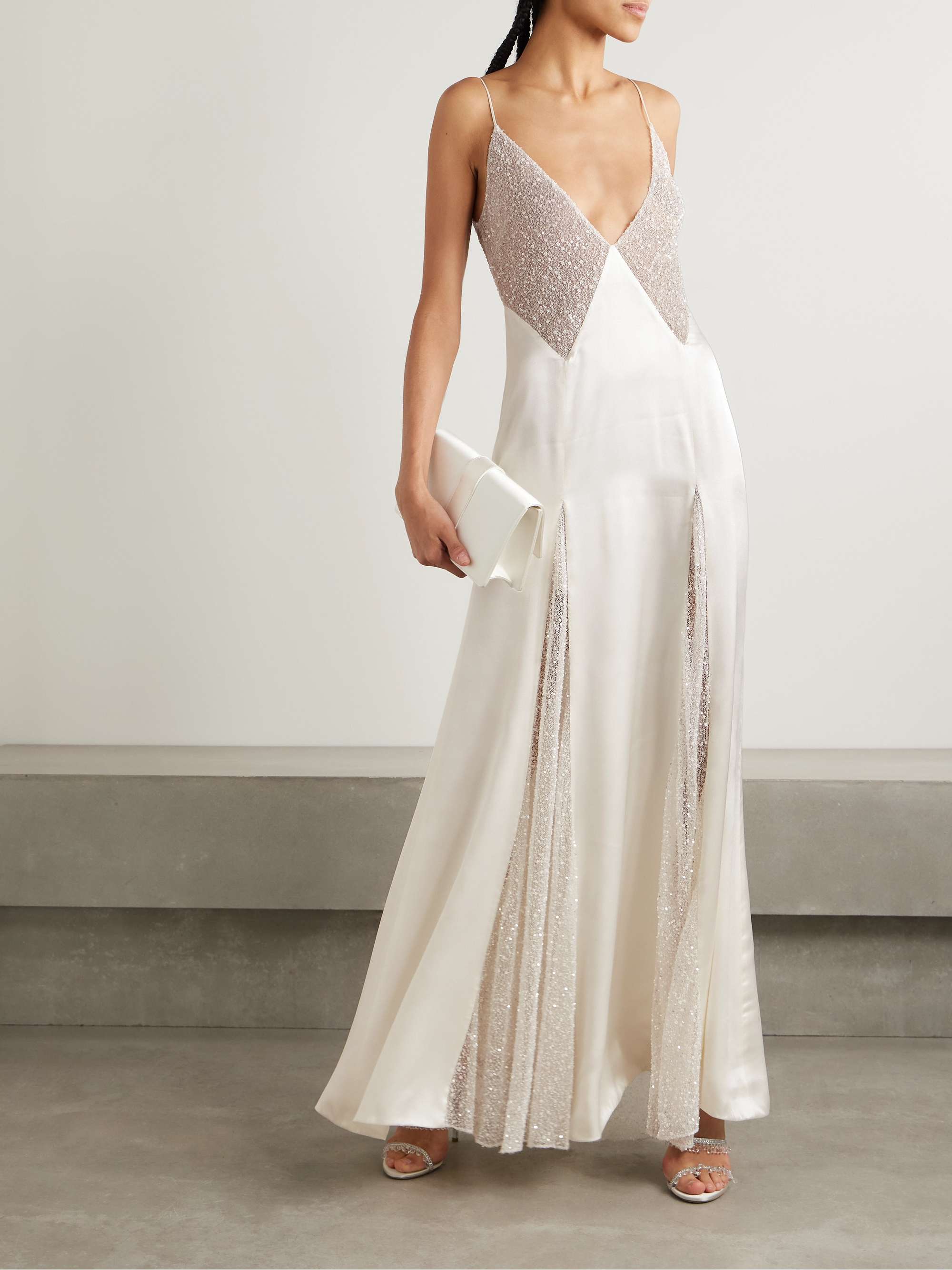 Ange paneled embellished Leavers lace and satin gown view