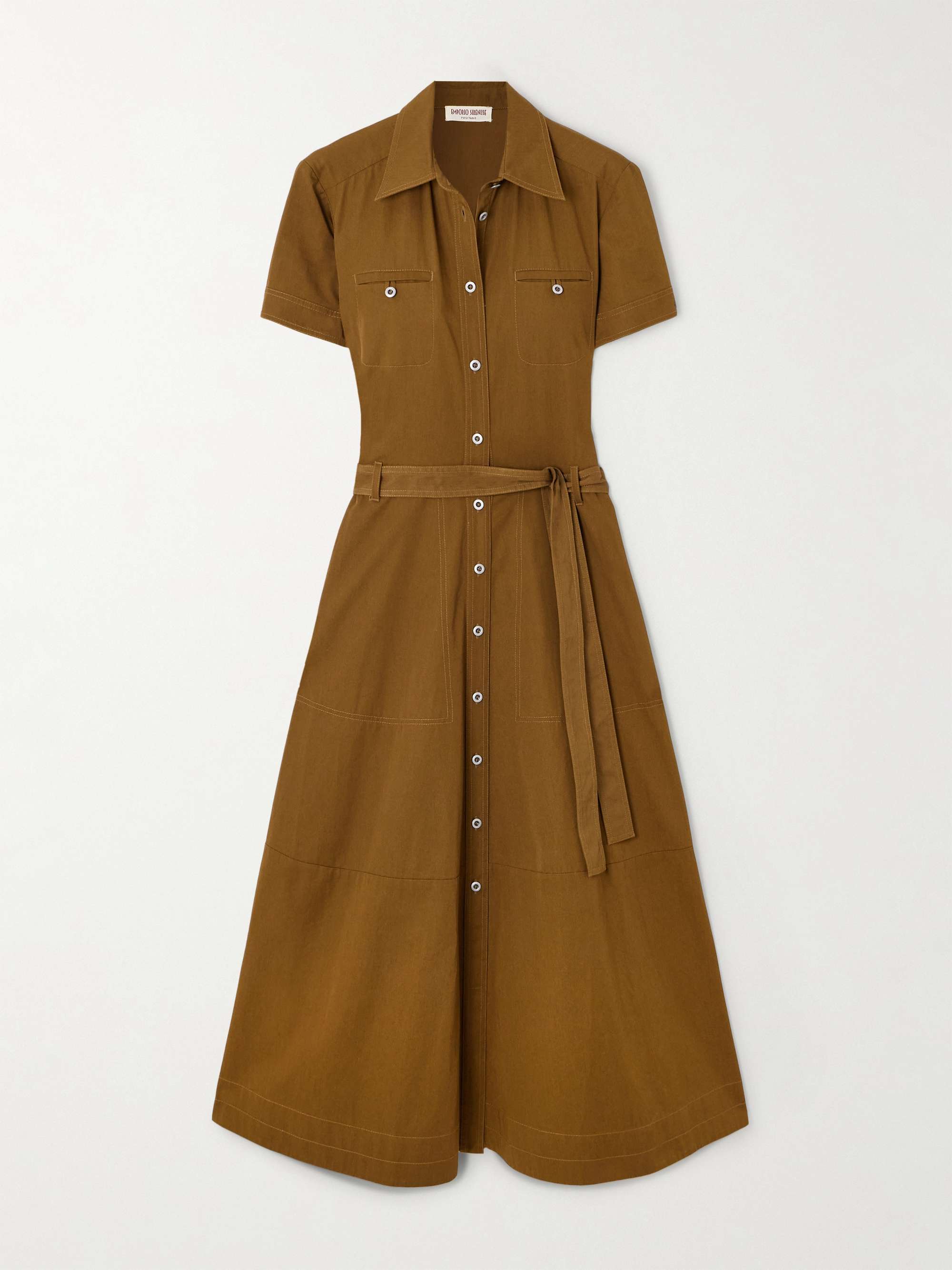 Giselle belted cotton-drill midi shirt dress hero visual