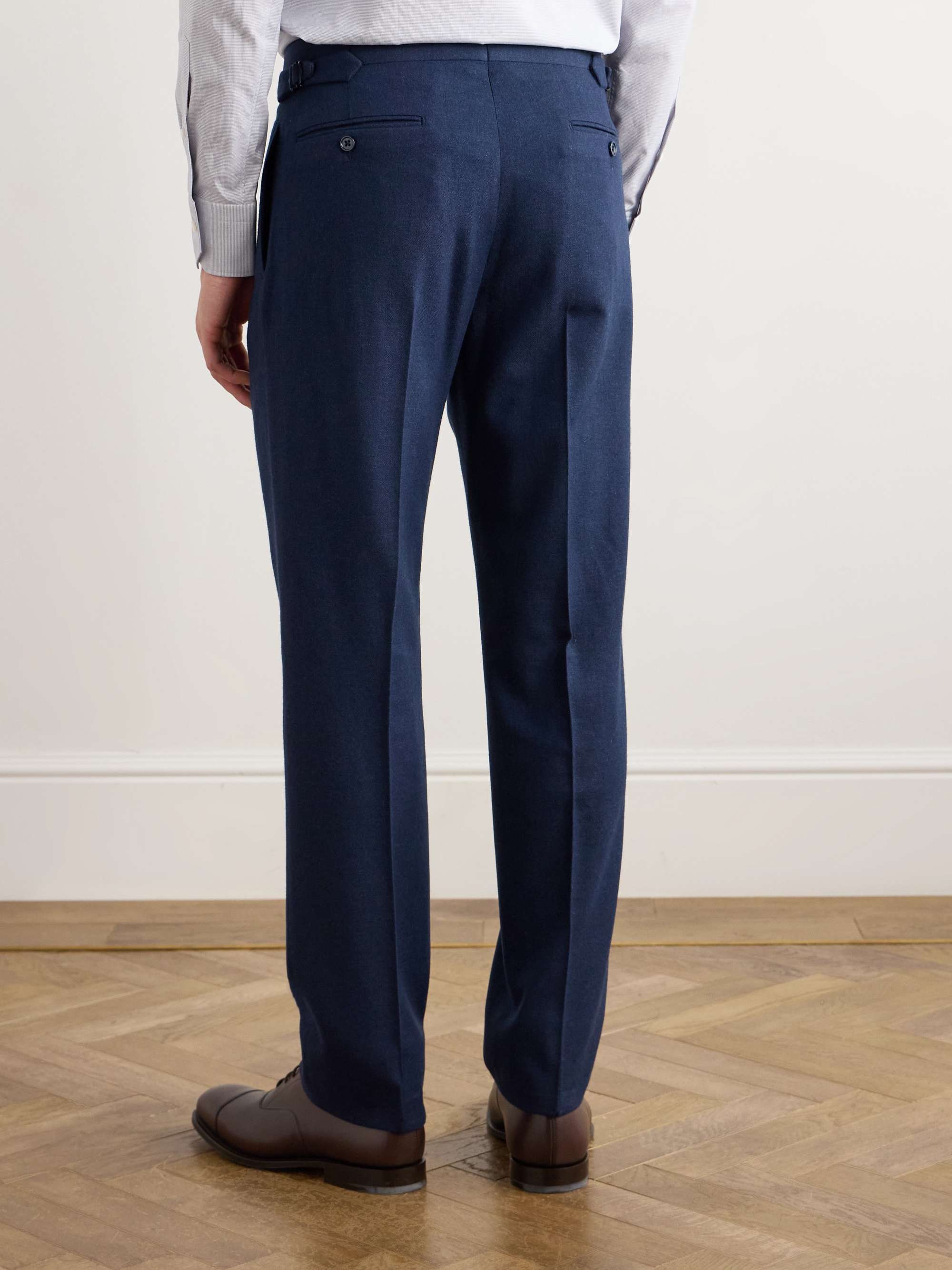 Tapered Pleated Wool, Silk and Cashmere-Blend Herringbone Suit Trousers view