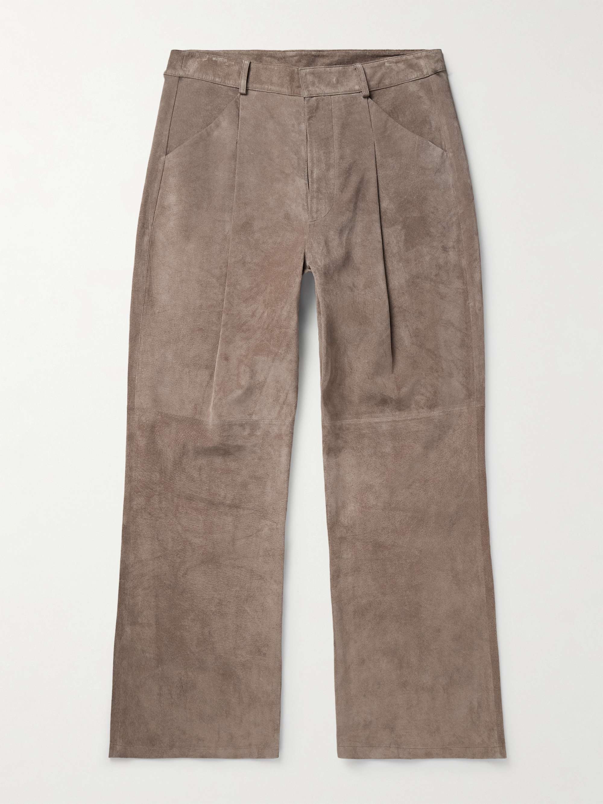Straight-Leg Pleated Suede Trousers hero visual
