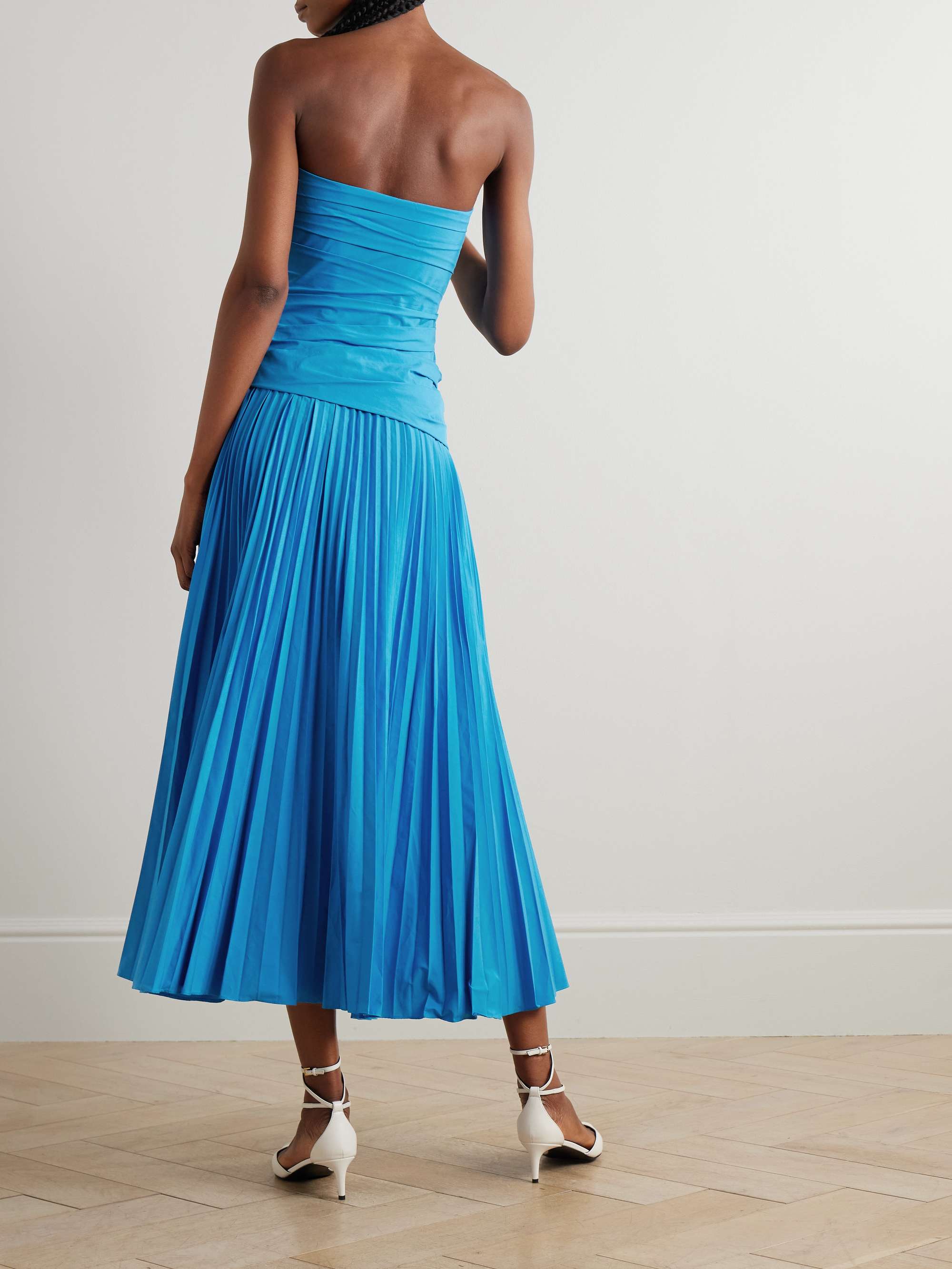Arie strapless gathered pleated cotton-blend poplin midi dress view
