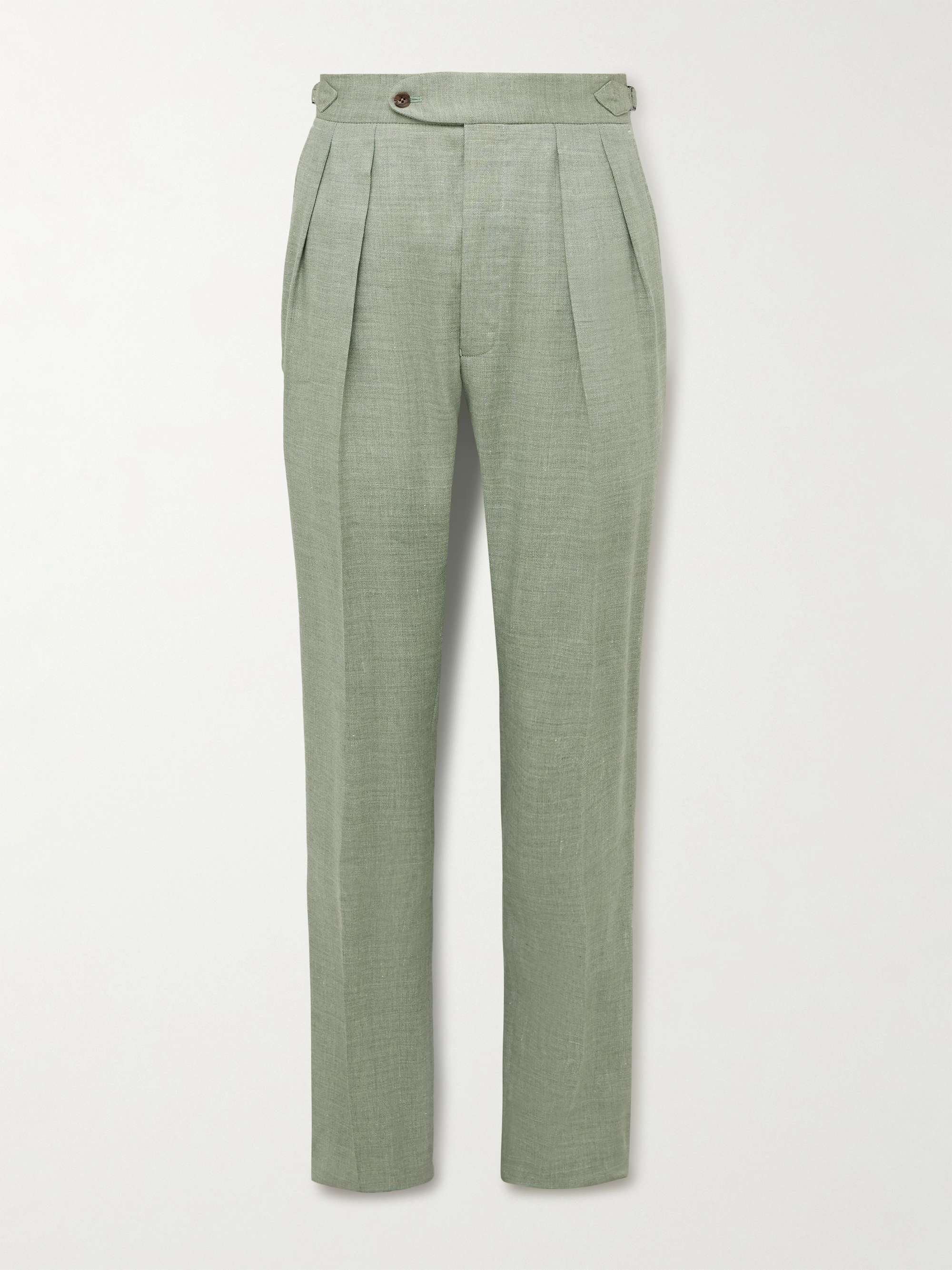 Hepworth Straight-Leg Pleated Herringbone Linen and Wool-Blend Suit Trousers hero visual
