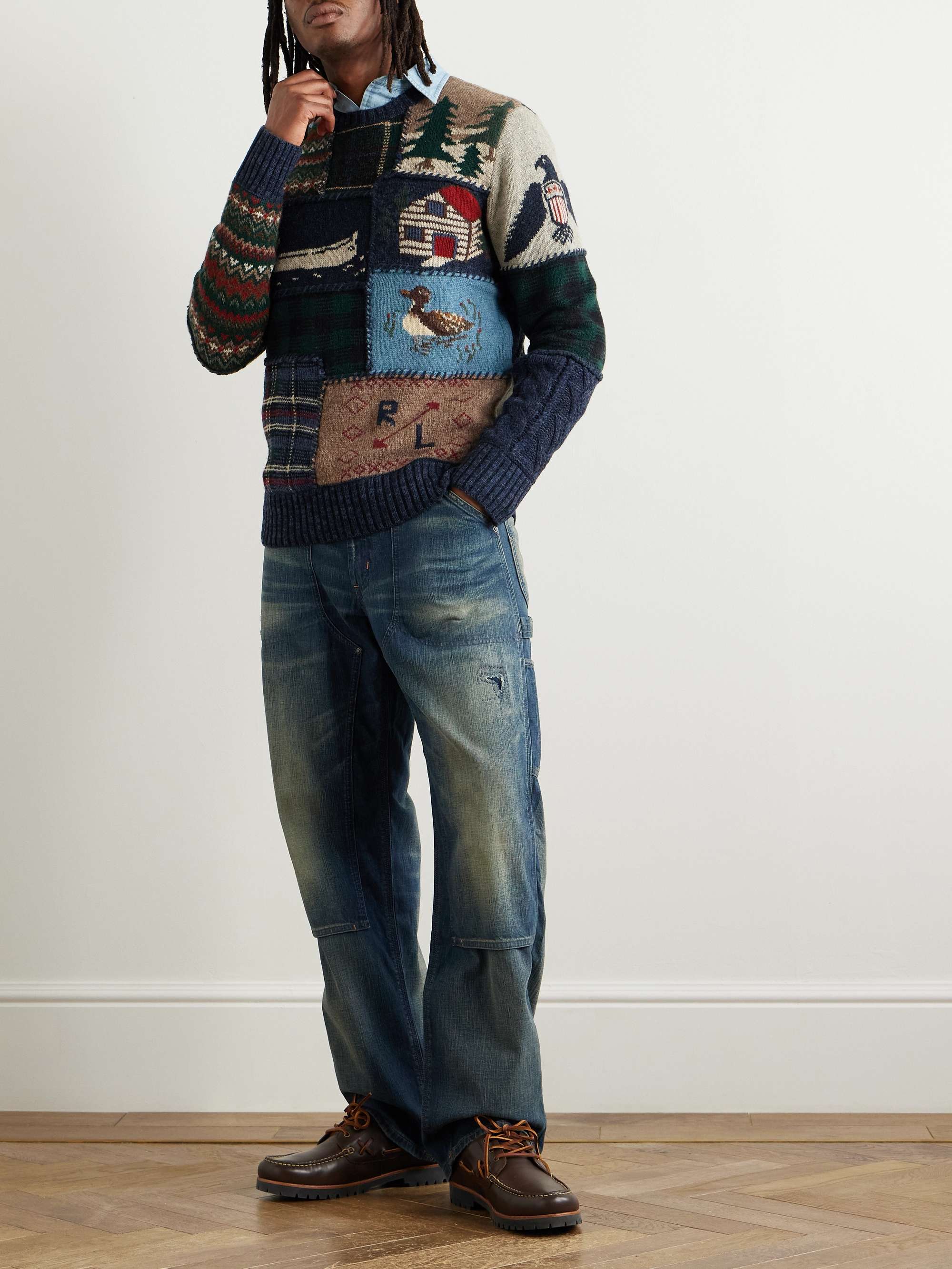 Polo Country Patchwork Jacquard-Knit Wool and Cashmere-Blend Sweater view