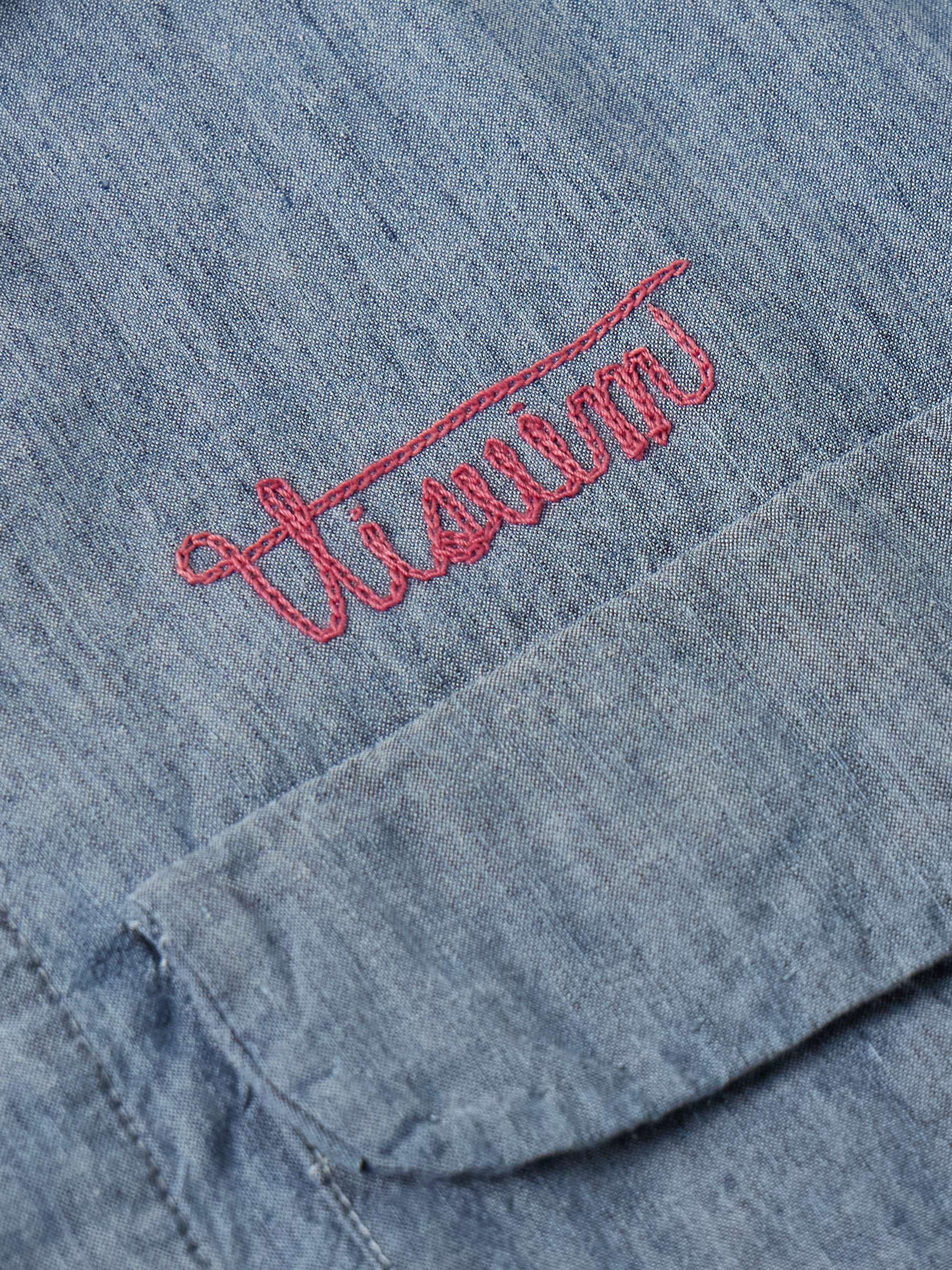 Keesey Convertible-Collar Logo-Embroidered Cotton and Silk-Blend Chambray Shirt view