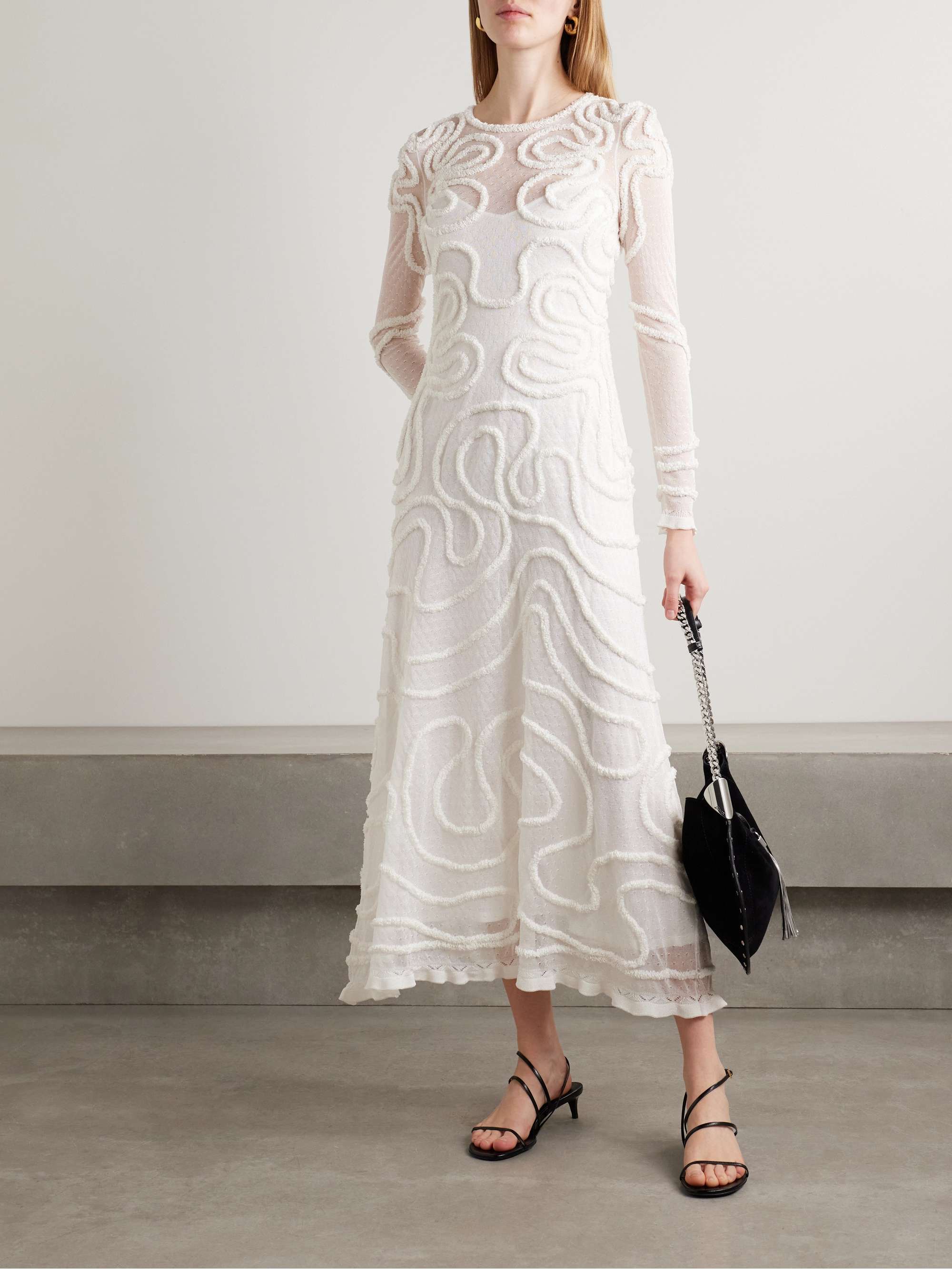 Valentina appliquéd pointelle-knit midi dress view