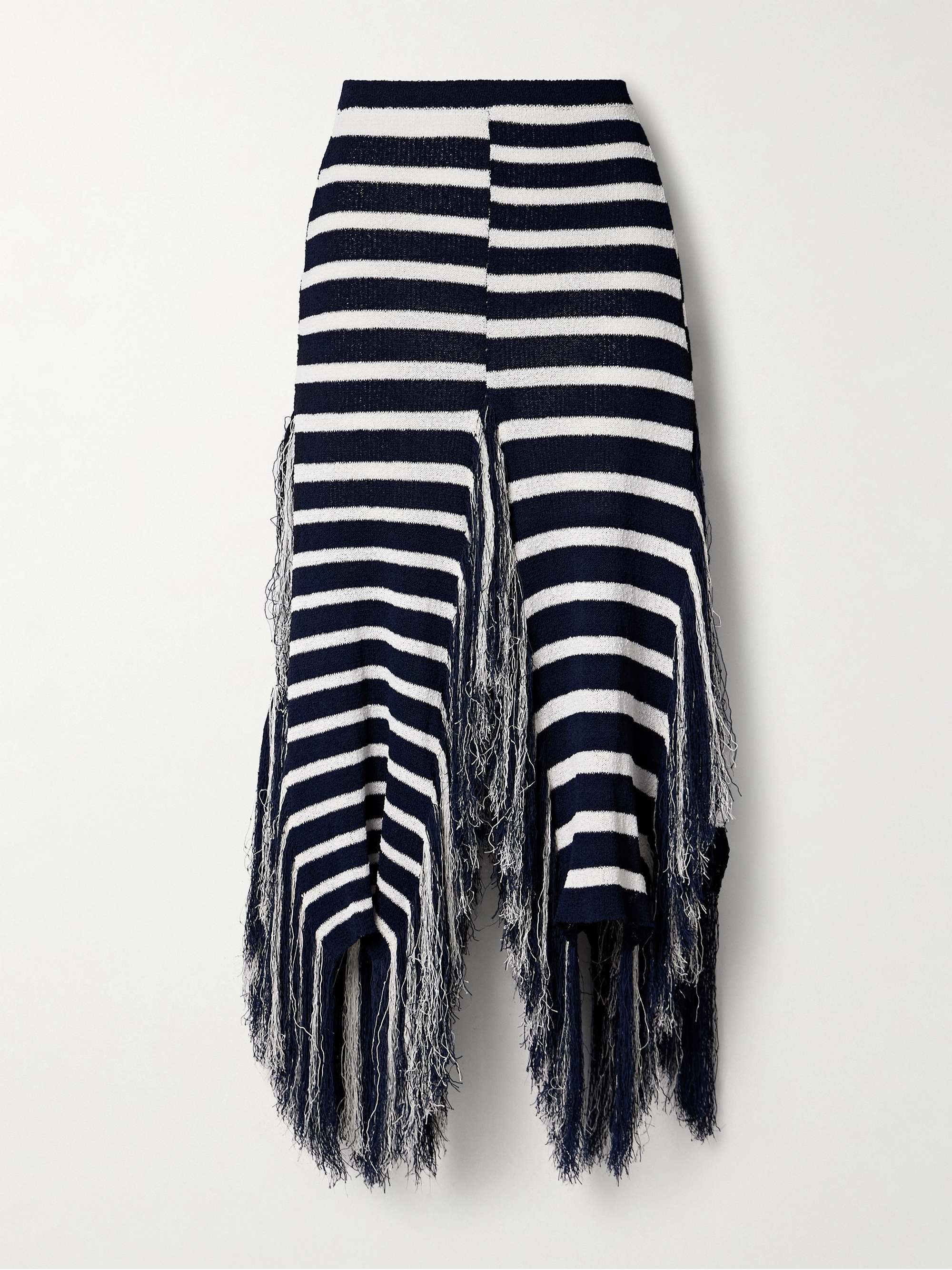 Yves asymmetric fringed striped knitted maxi skirt hero visual
