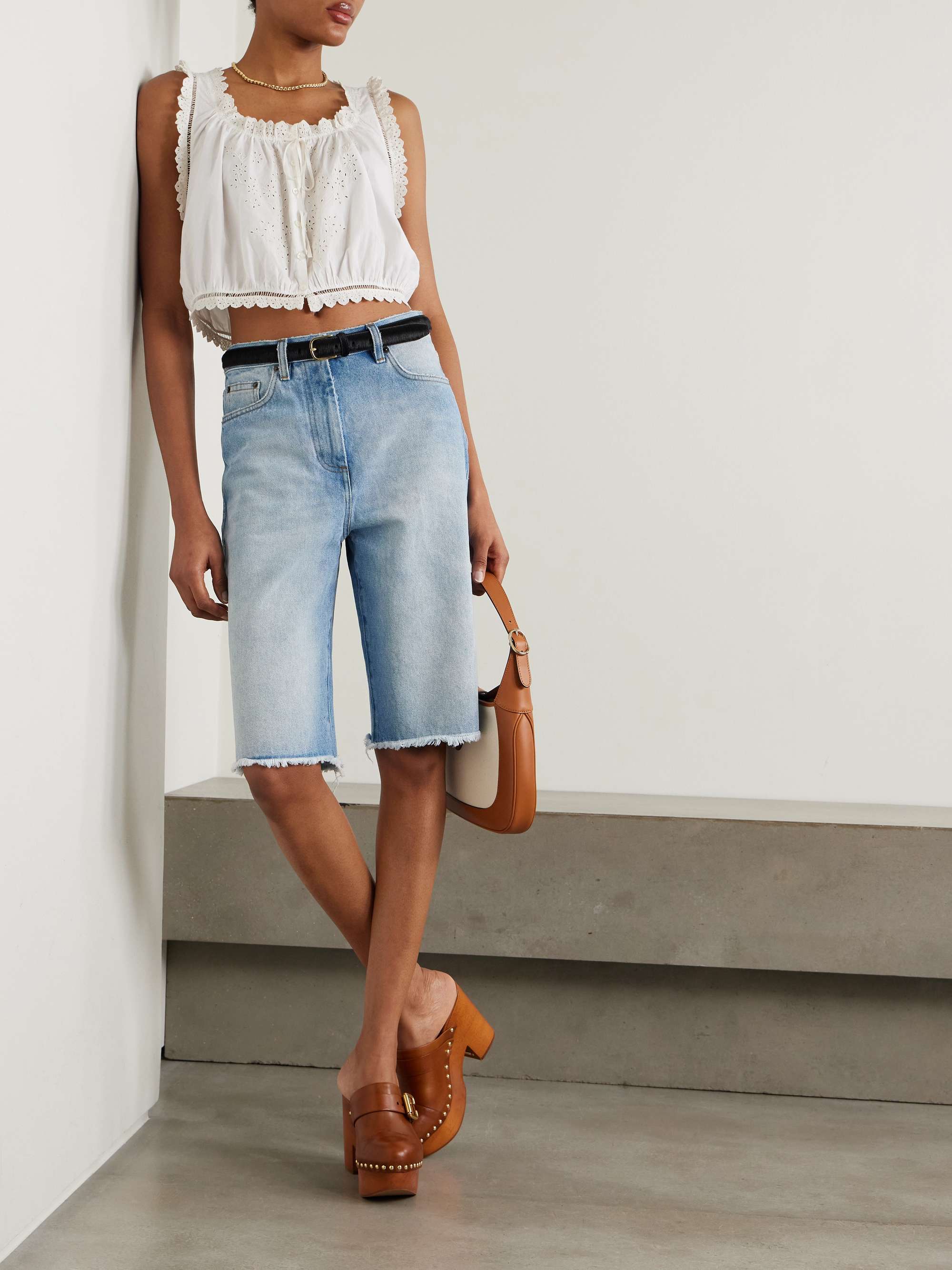 Traveler cropped broderie anglaise organic cotton top view