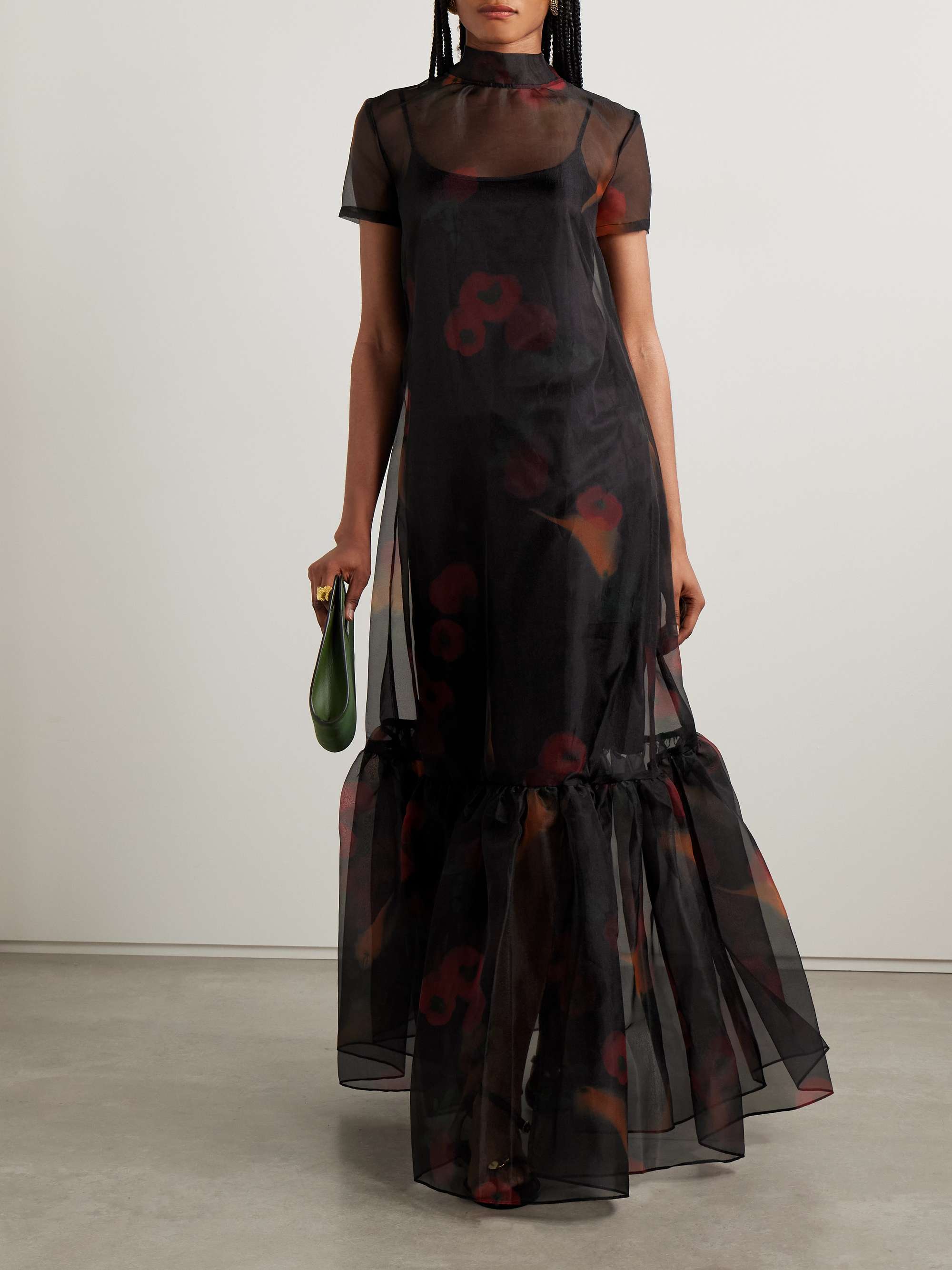 Calluna tie-neck tiered printed organza maxi dress view