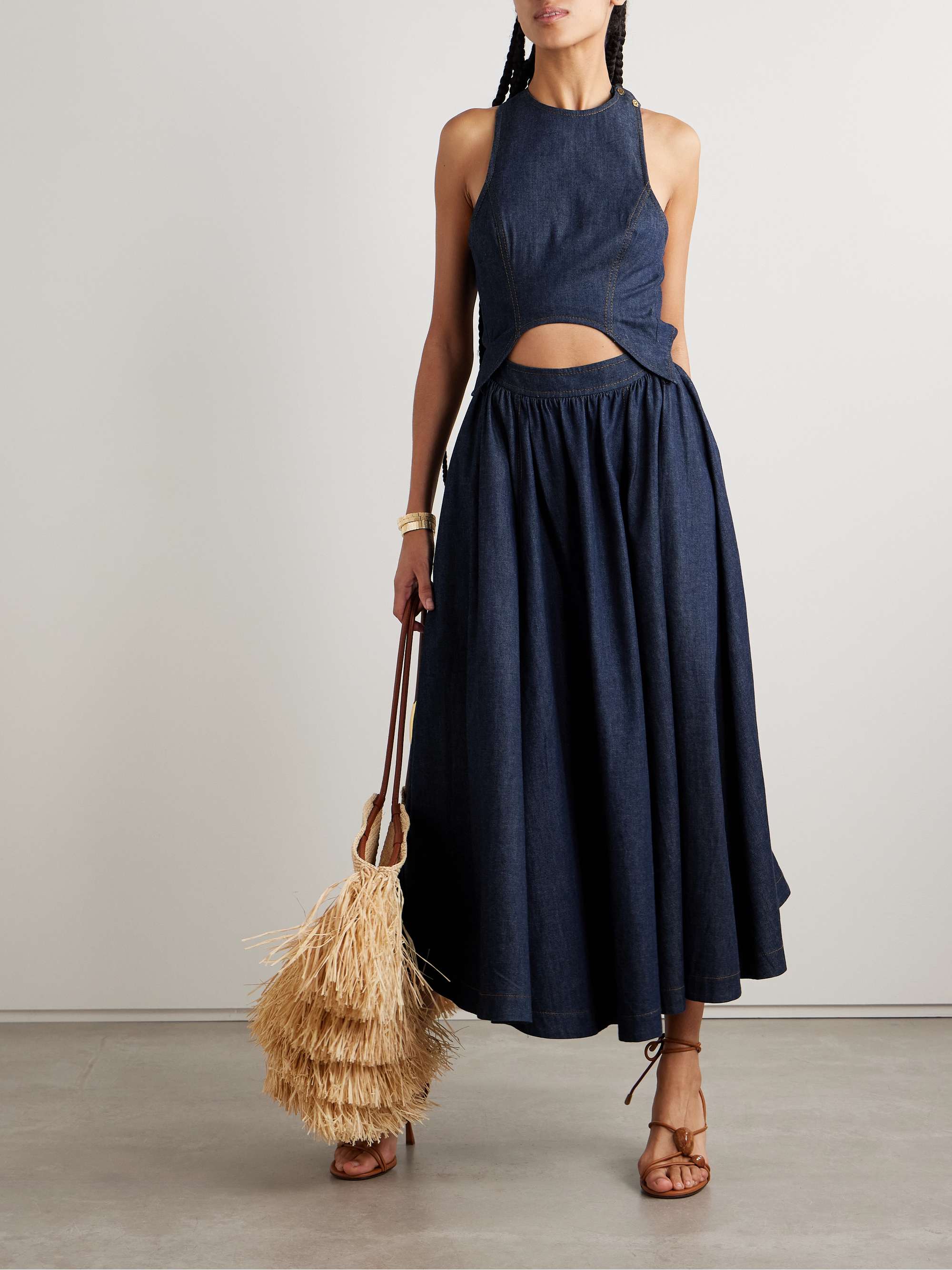 Illuminate cutout denim midi dress view