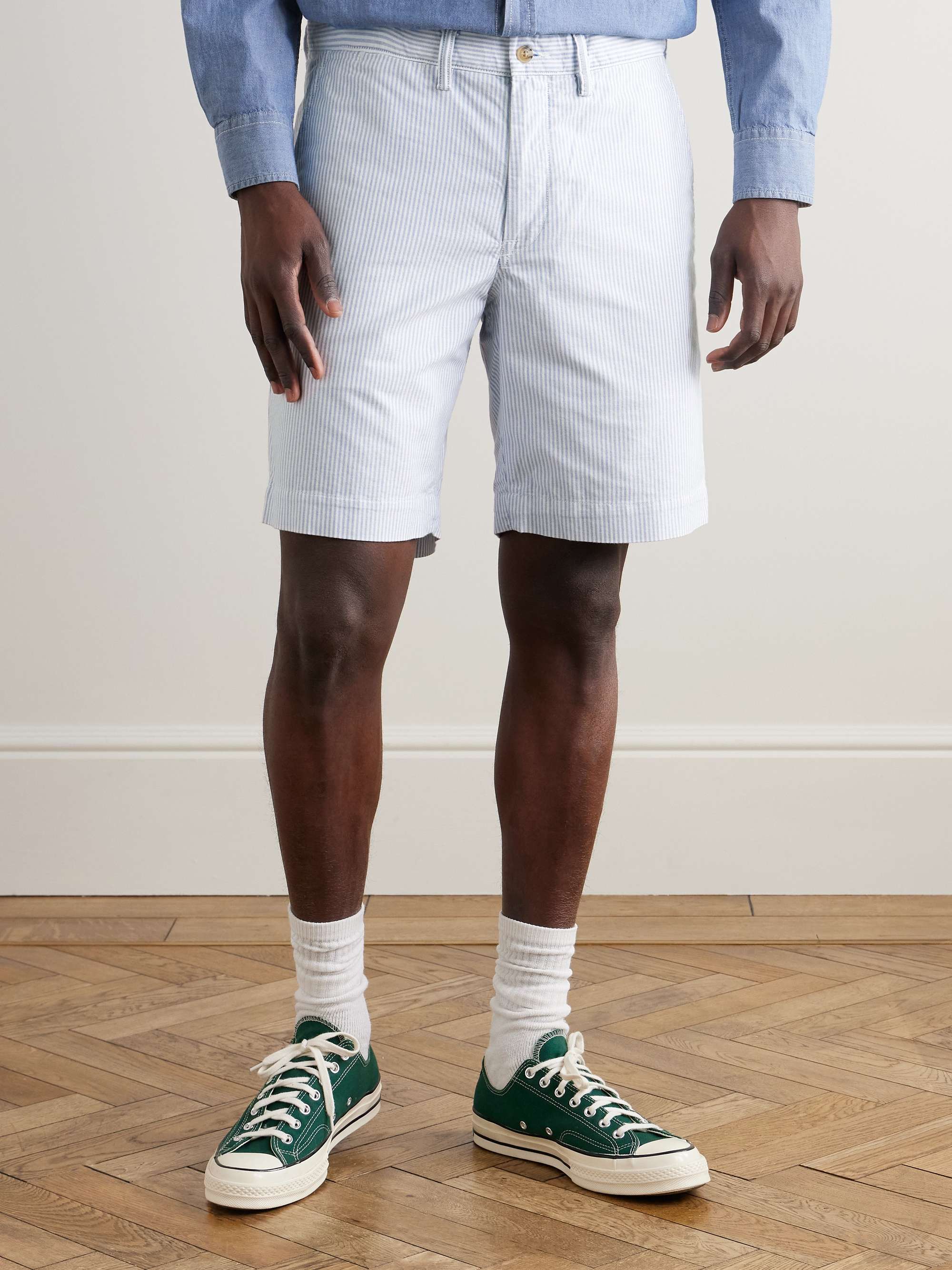Bedford Straight-Leg Striped Cotton Oxford Shorts view