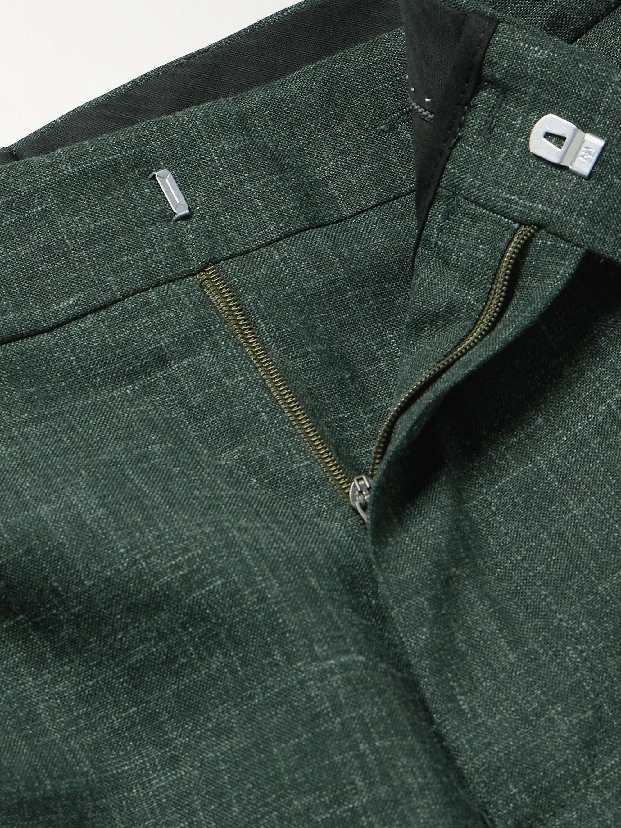 Mike Straight-Leg Pleated Wool, Silk and Linen-Blend Suit Trousers view