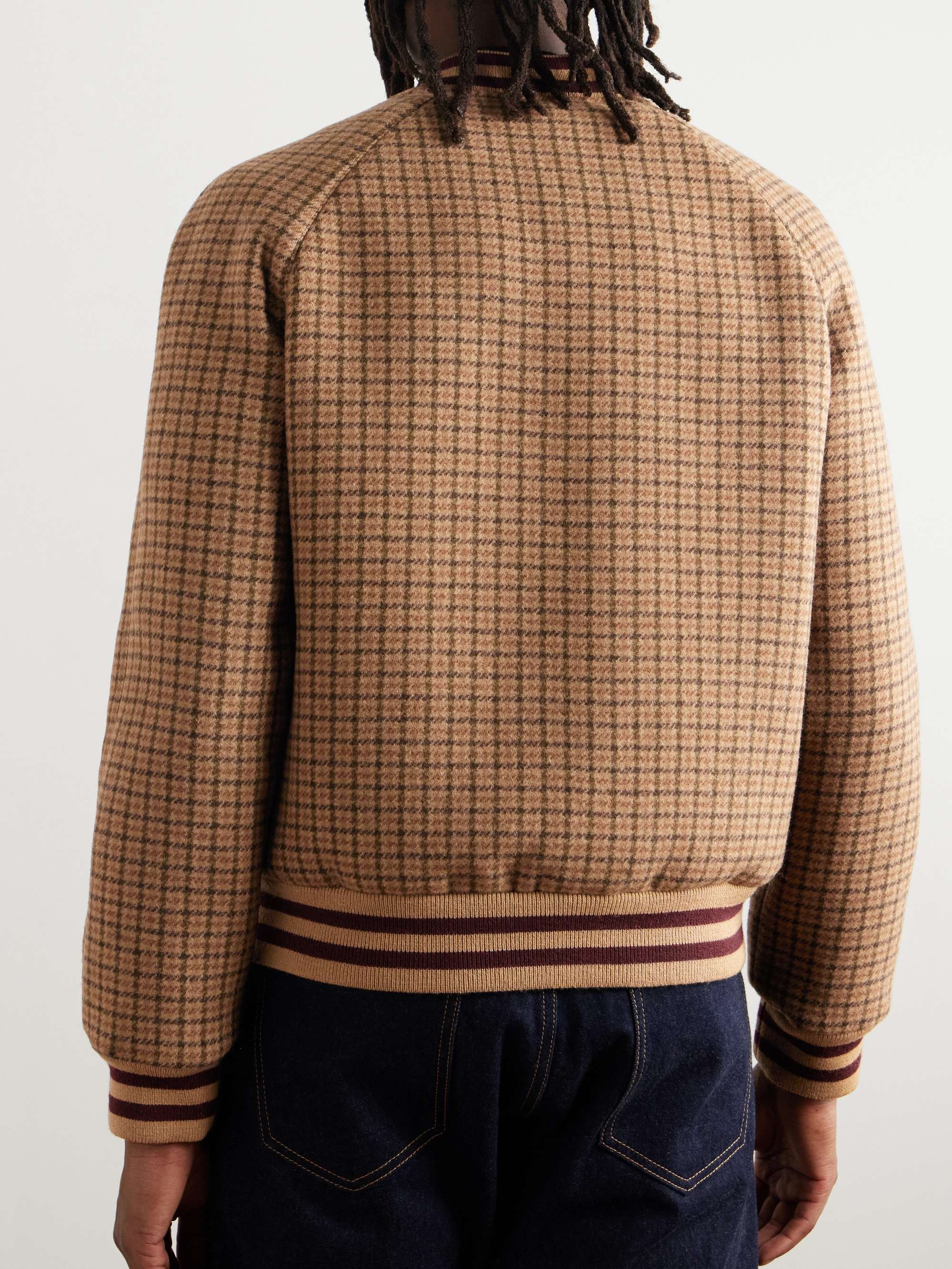 Logo-Embroidered Checked Wool Bomber Jacket view