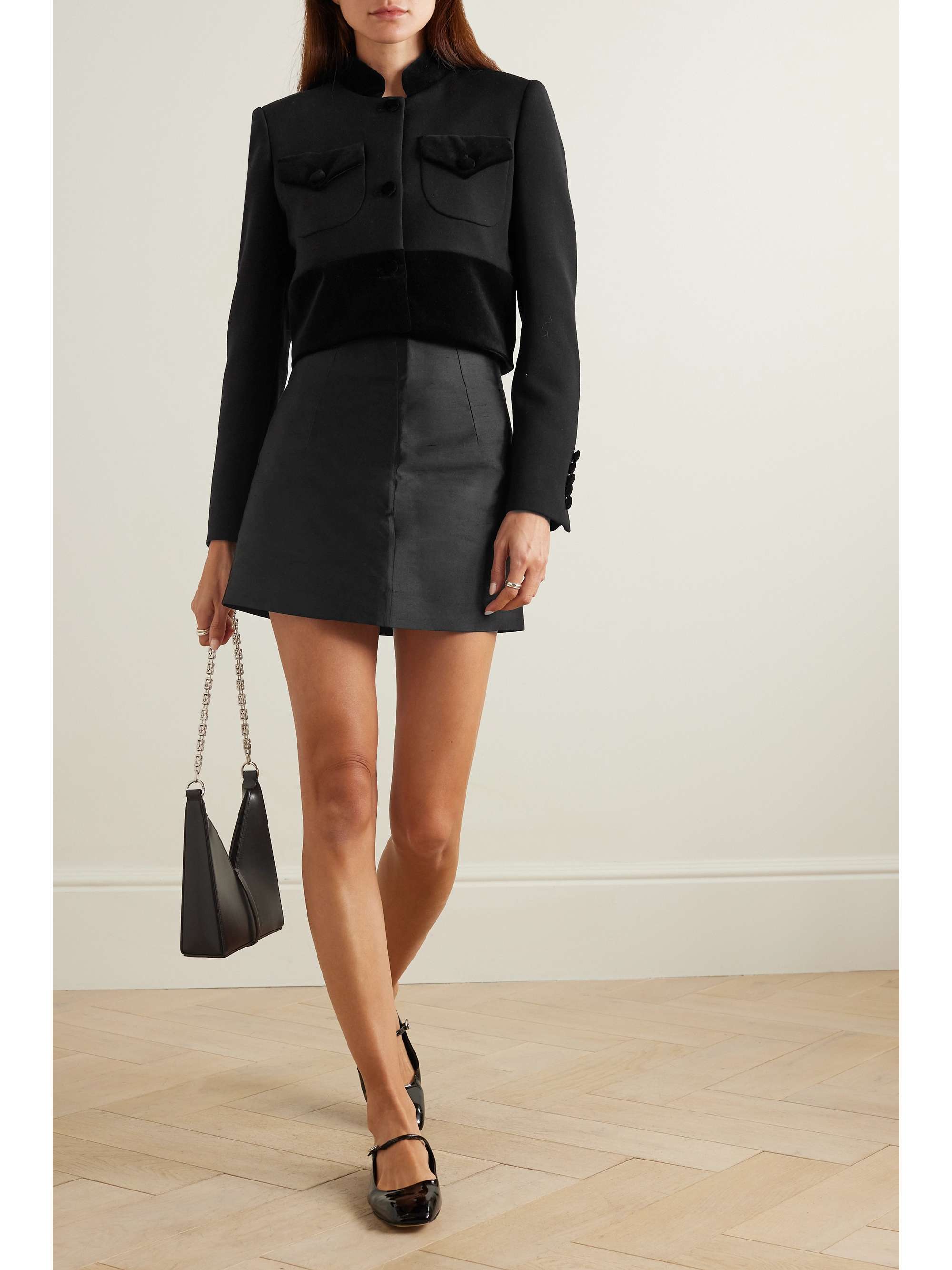 + NET SUSTAIN Raja cropped cotton velvet-trimmed wool jacket view