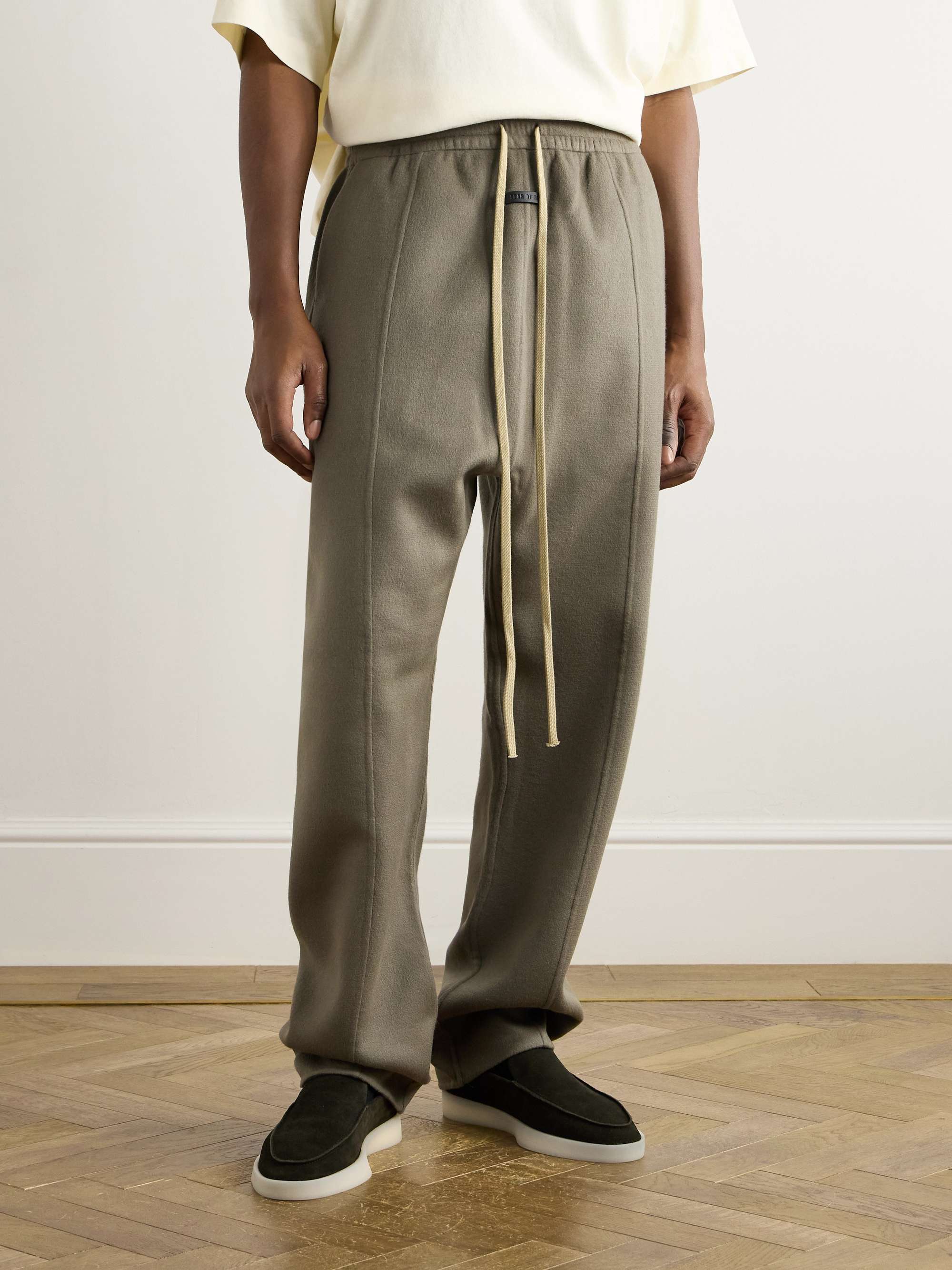 Forum Straight-Leg Logo-Appliquéd Wool and Cashmere-Blend Drawstring Trousers view