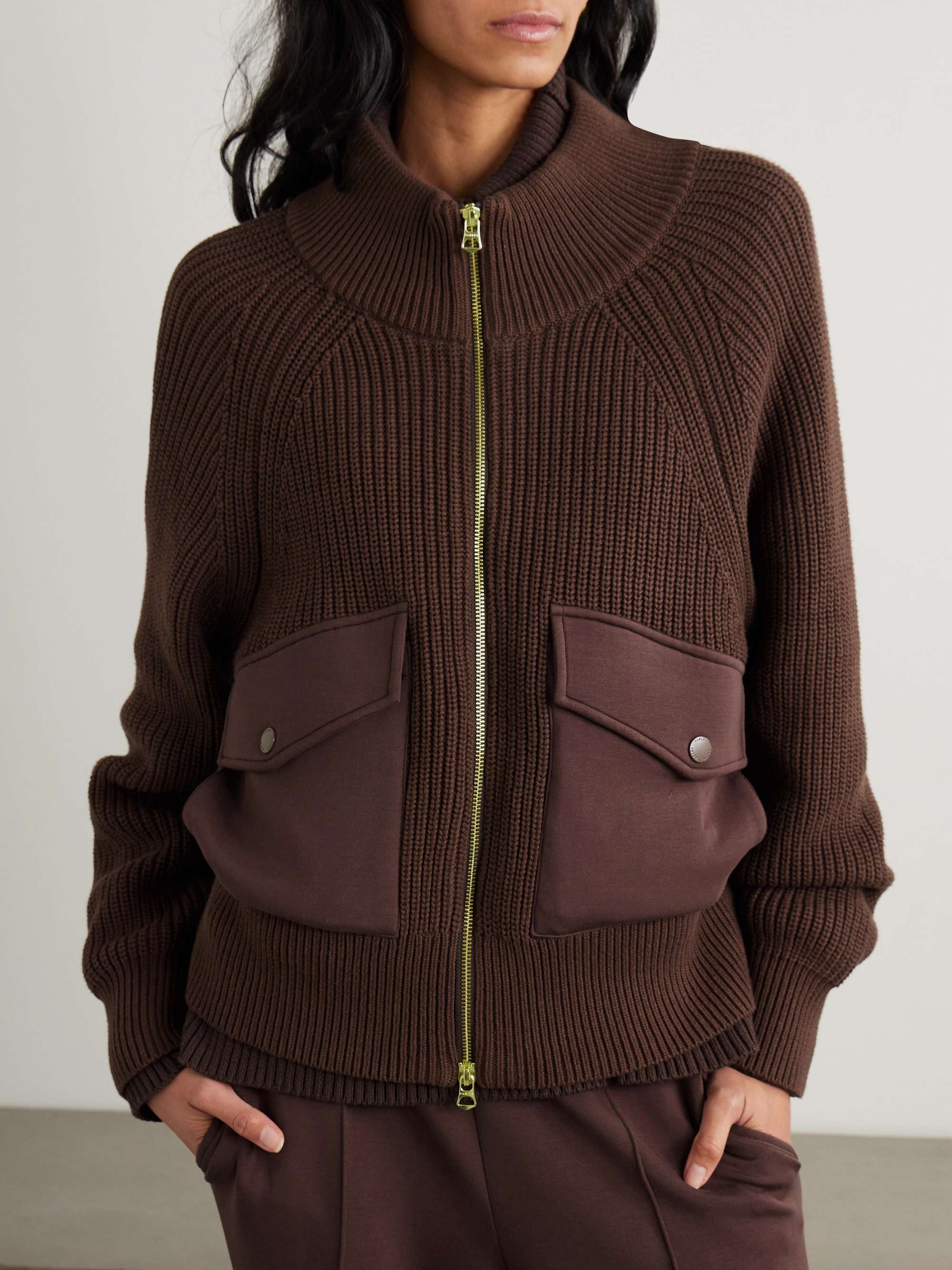 Tessa DoubleSoft®-trimmed ribbed cotton-blend cardigan view