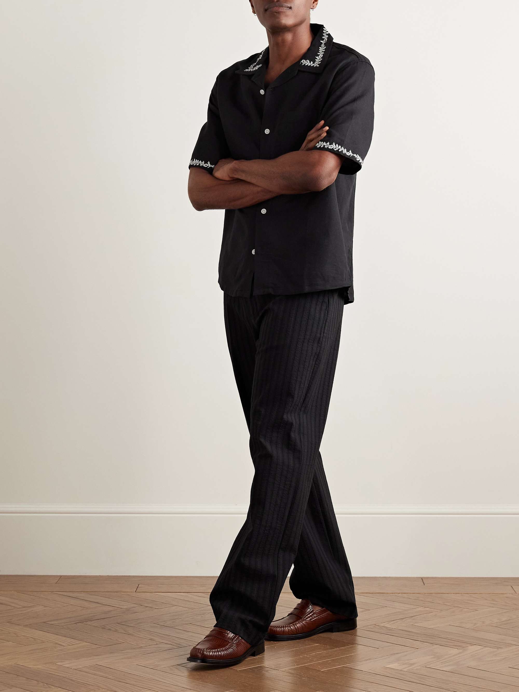 Paw 1921 Straight-Leg Striped Organic Cotton and Silk-Blend Seersucker Trousers view