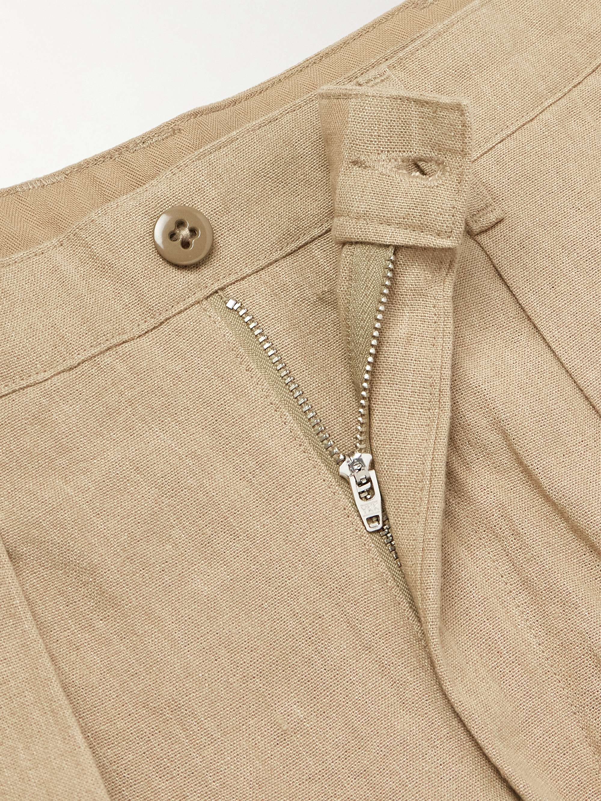 Tapered Pleated Linen and Cotton-Blend Gauze Trousers view