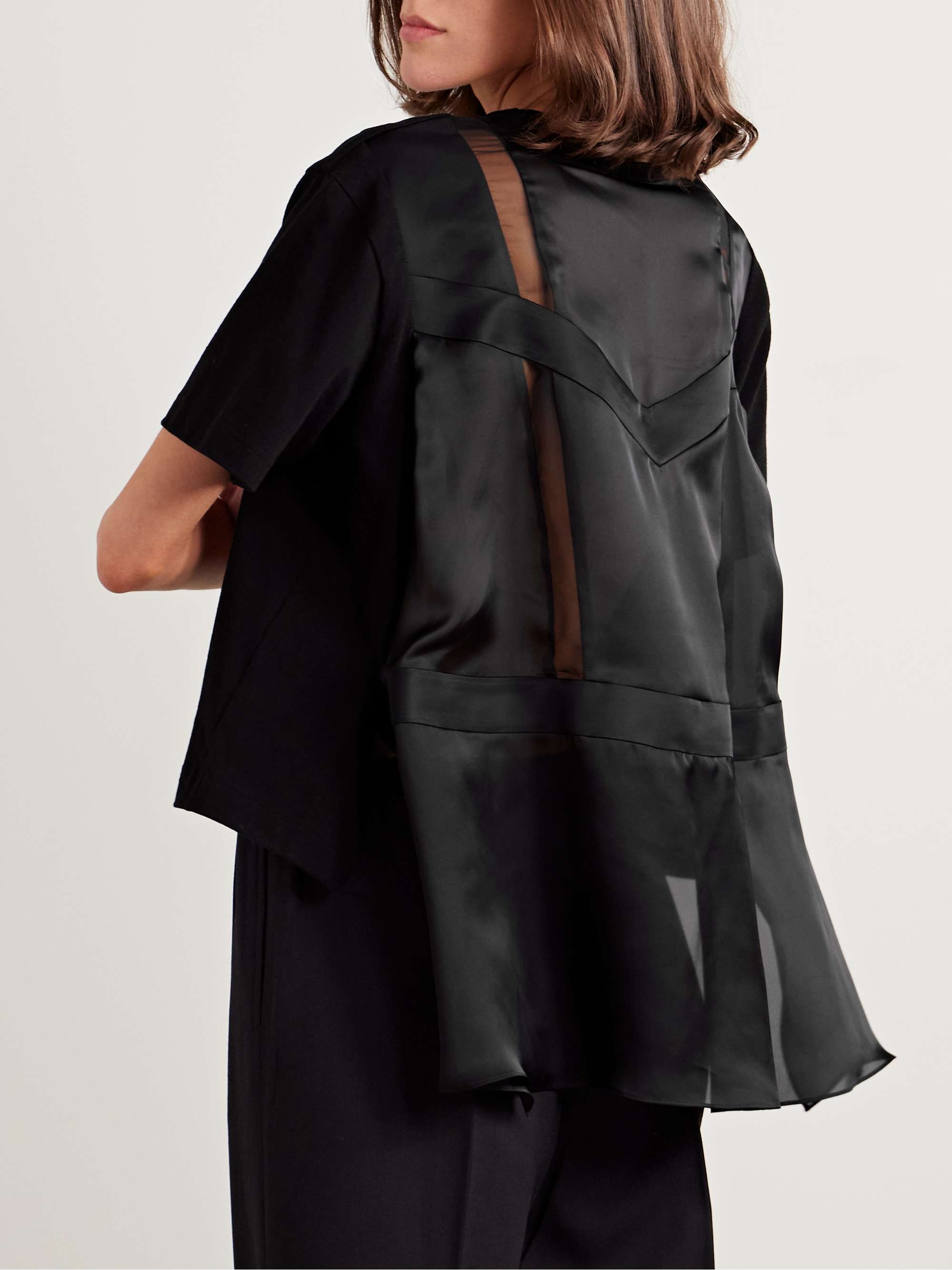 Chiffon-trimmed paneled cotton-jersey and satin T-shirt view