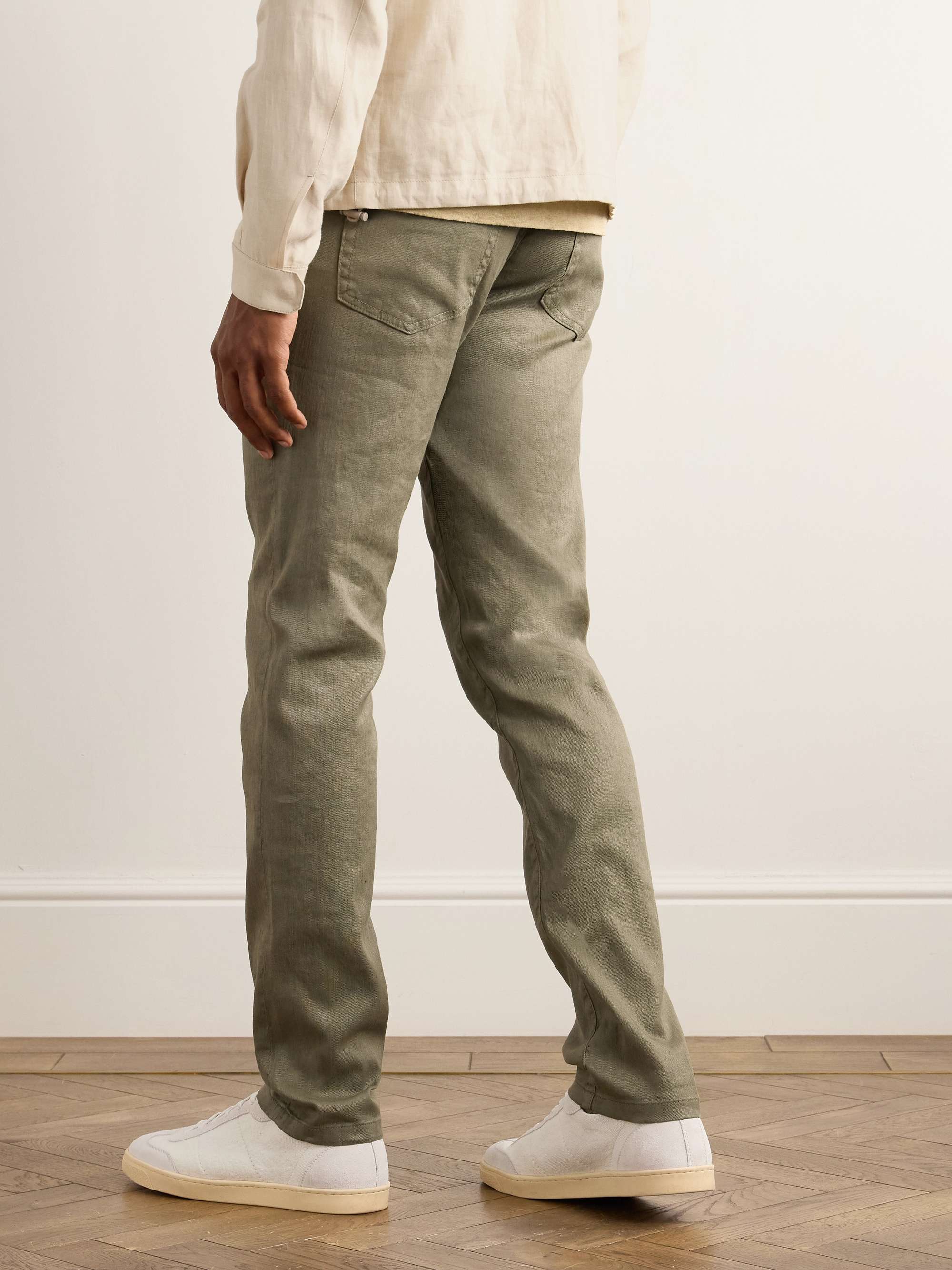 Roccia Slim-Fit Garment-Dyed Stretch Linen and Cotton-Blend Trousers view