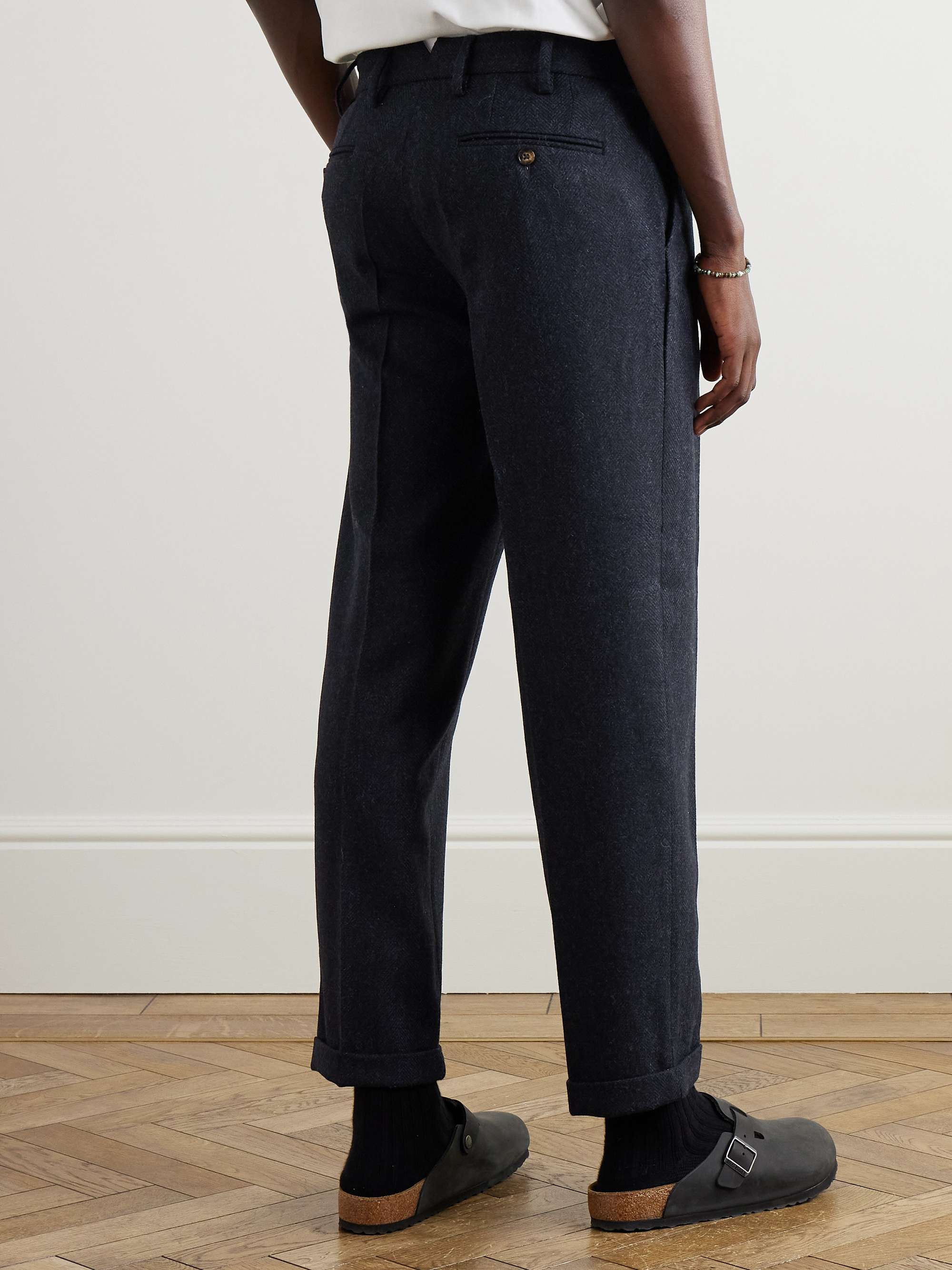 Tapered Herringbone Brushed-Wool Trousers view