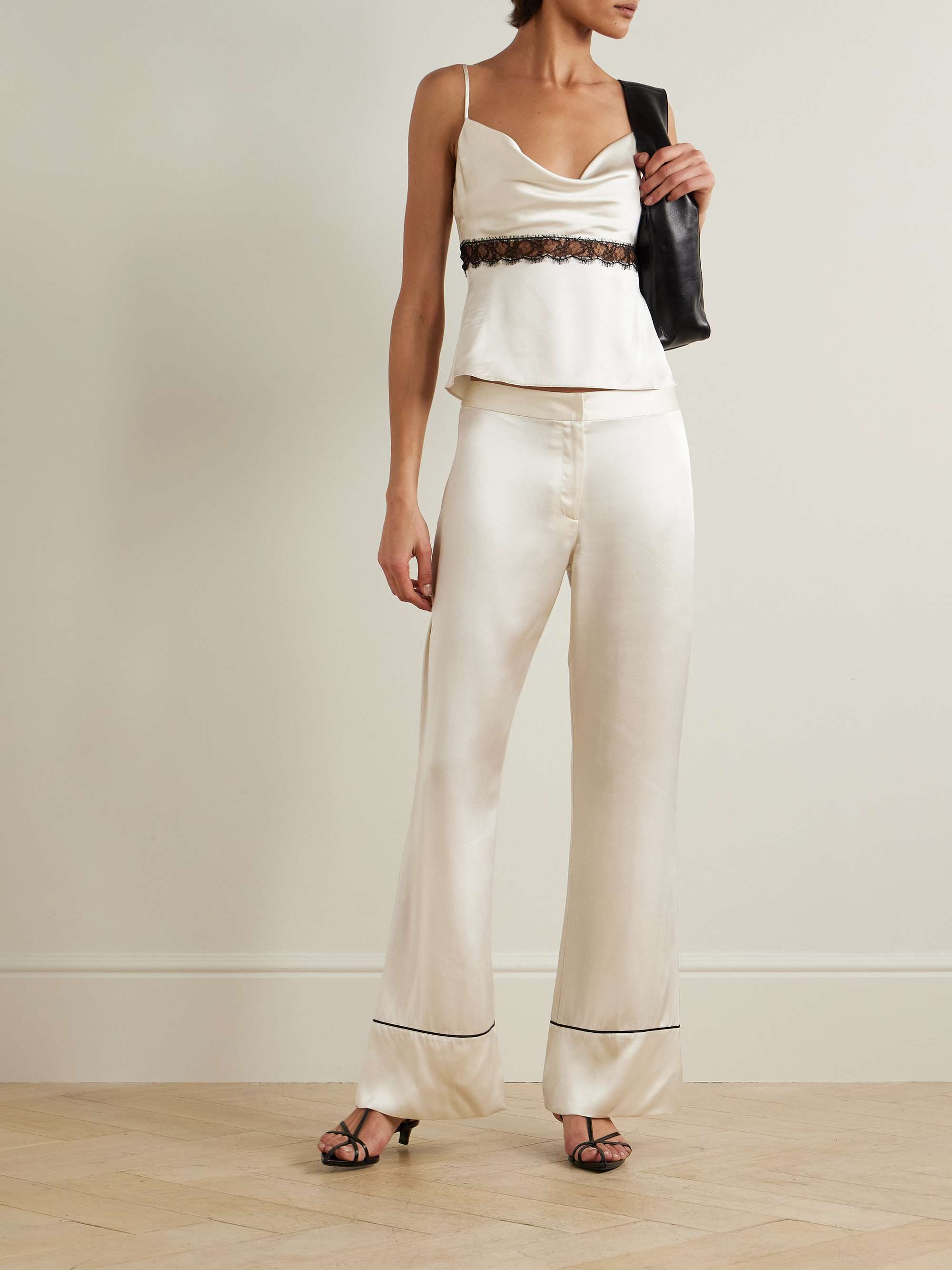 Piped silk-charmeuse wide-leg pants view