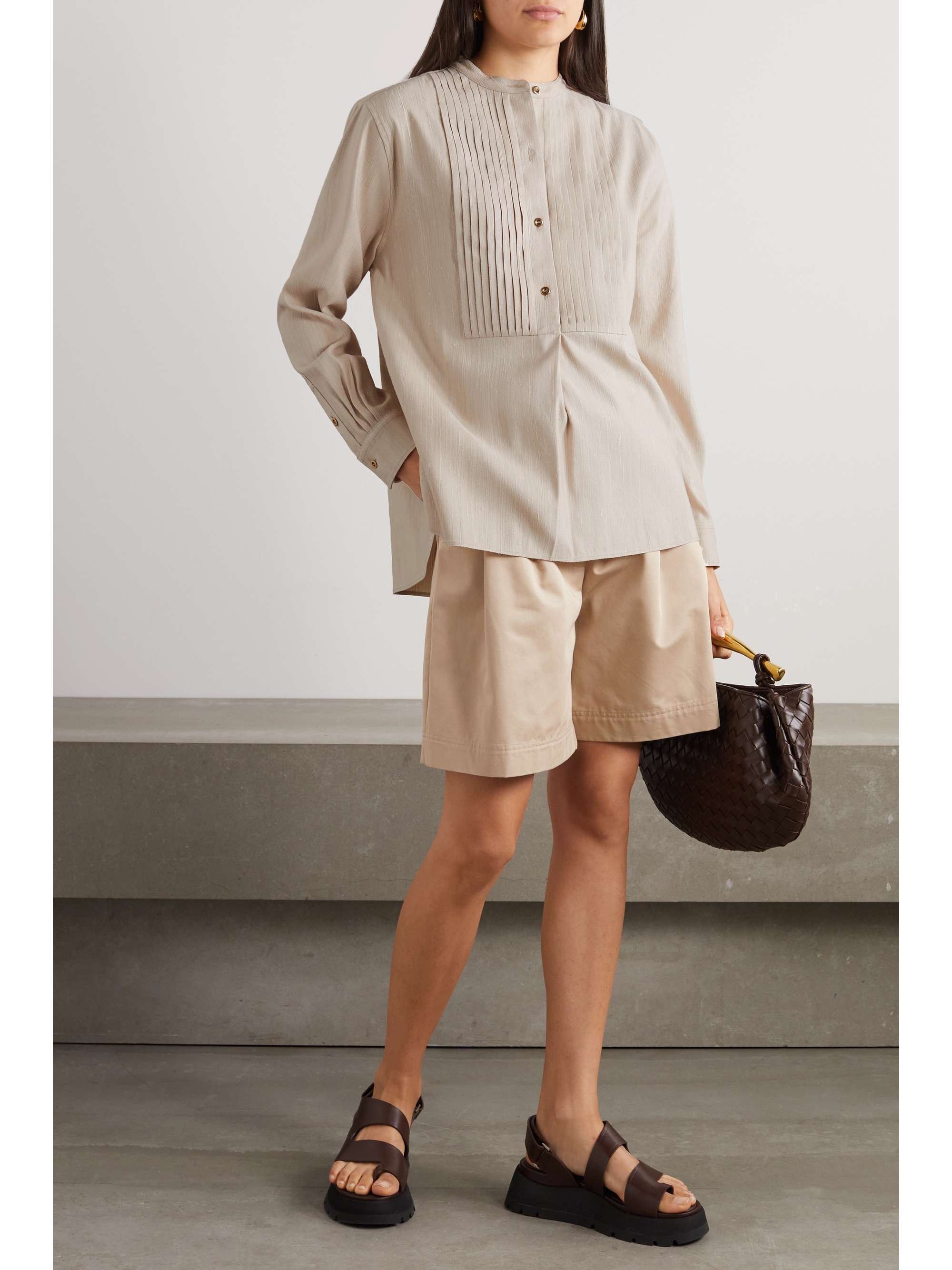 Jalia pintucked crinkled-silk blouse view