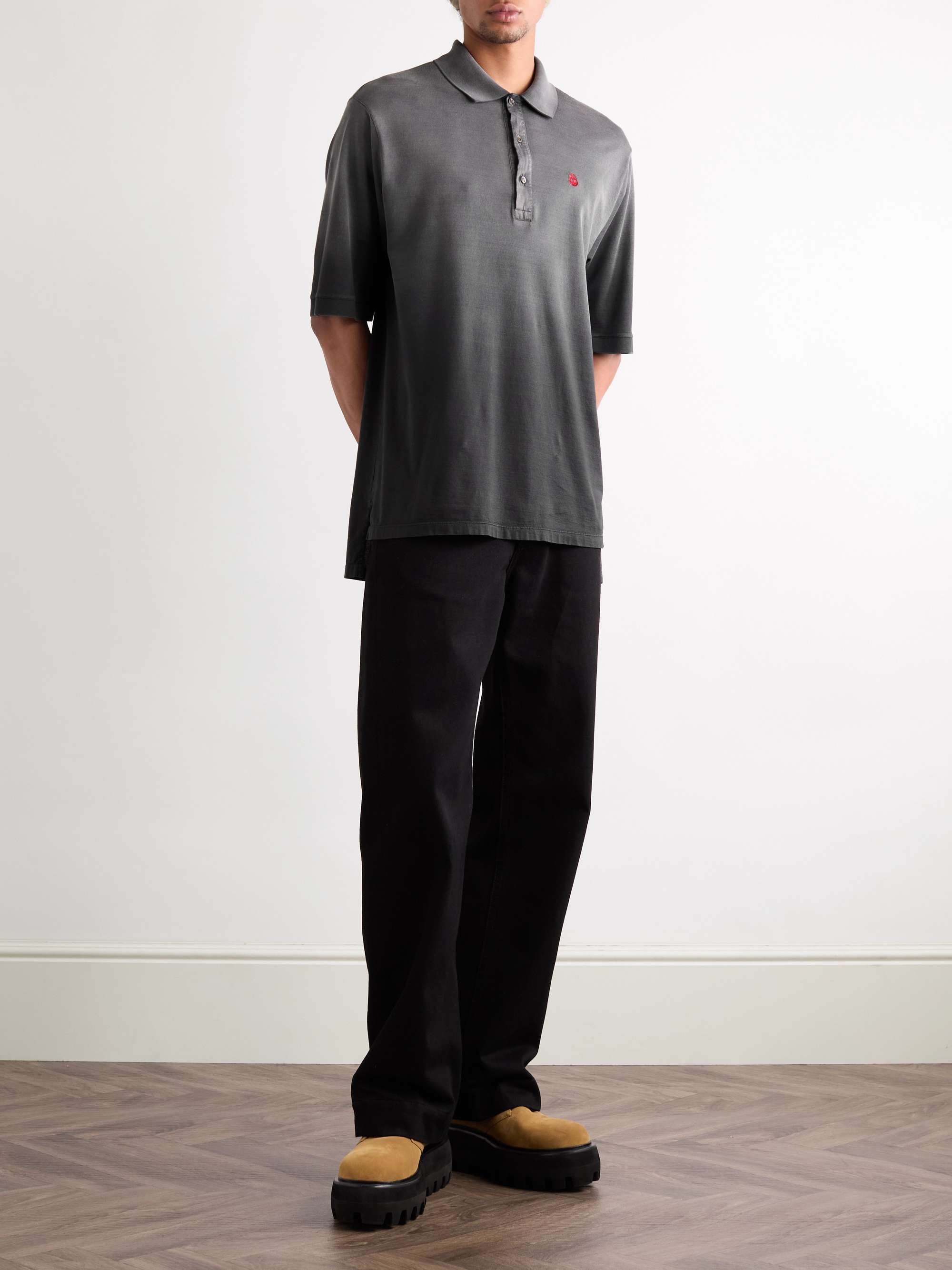 Logo-Embroidered Dégradé Cotton-Jersey Polo Shirt view
