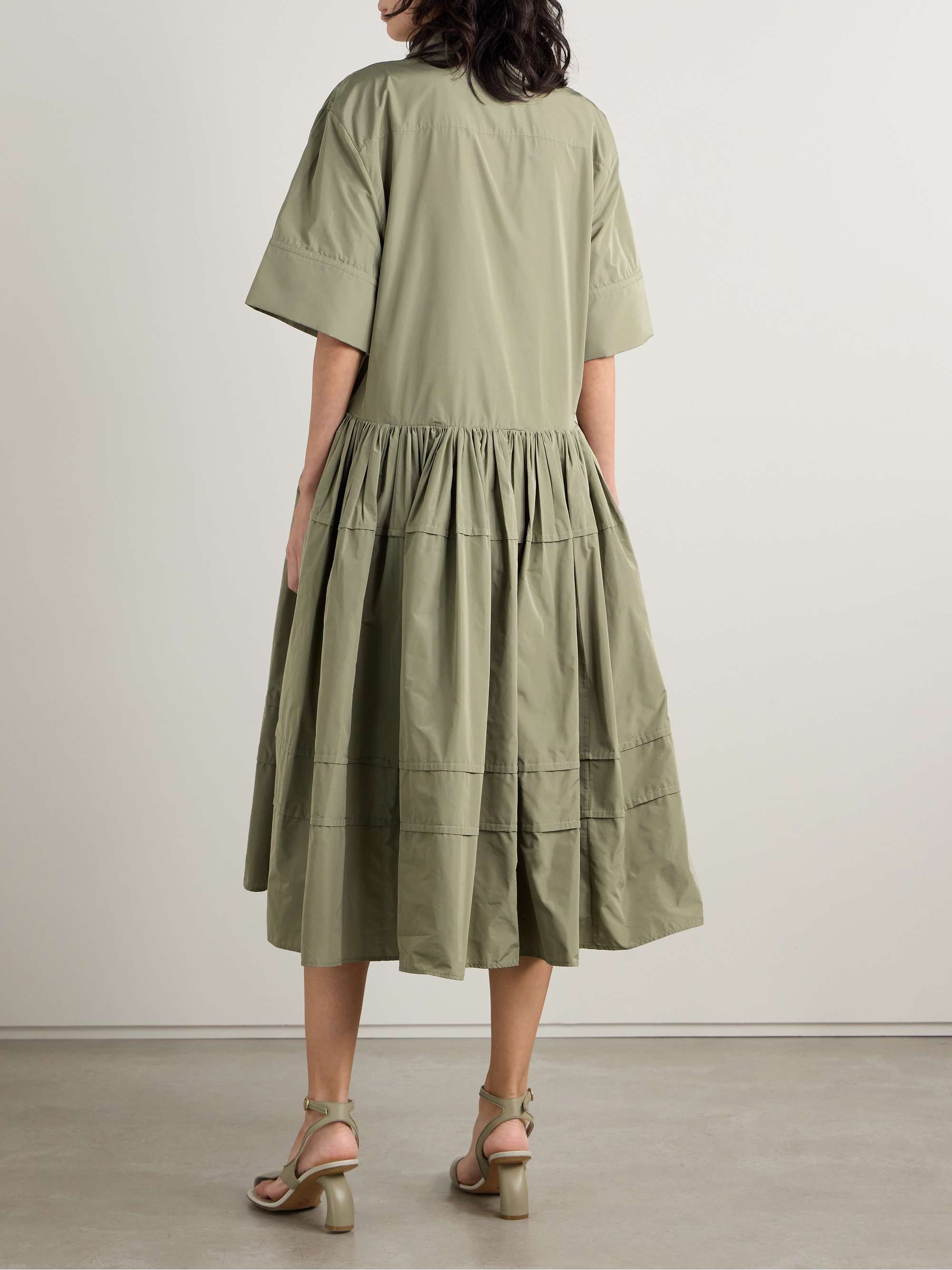 Pleated sateen midi shirt dress view
