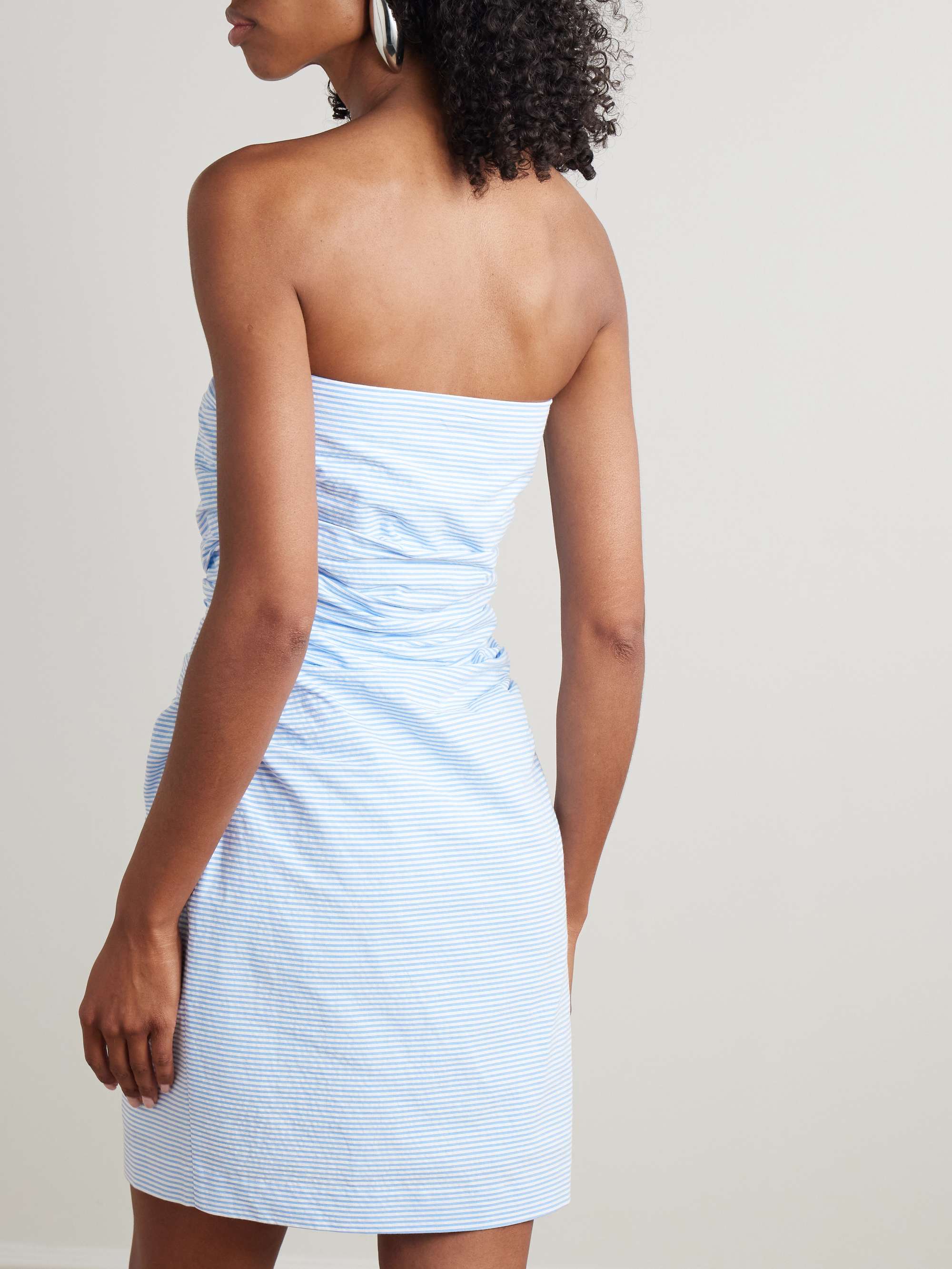 Vera strapless ruched striped cotton-seersucker mini dress view