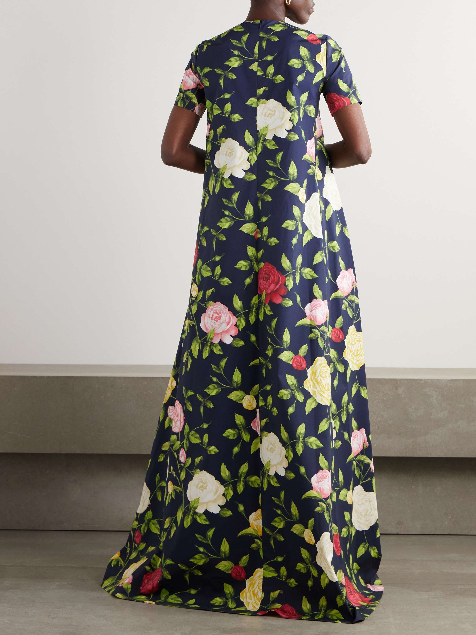 Button-embellished floral-print cotton-blend poplin gown view